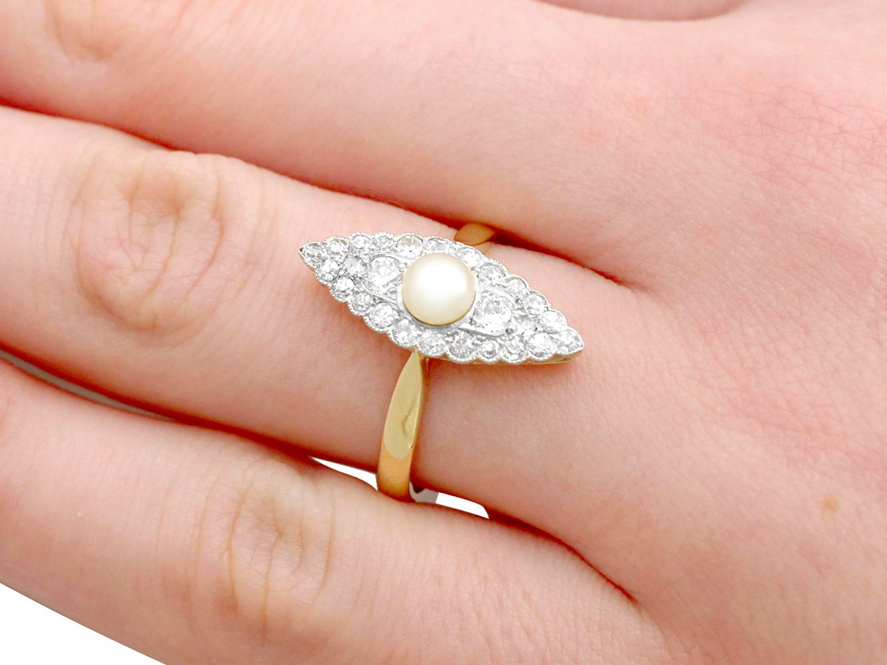 Antique 1920s Pearl and Diamond Yellow Gold Cocktail Ring For Sale 3