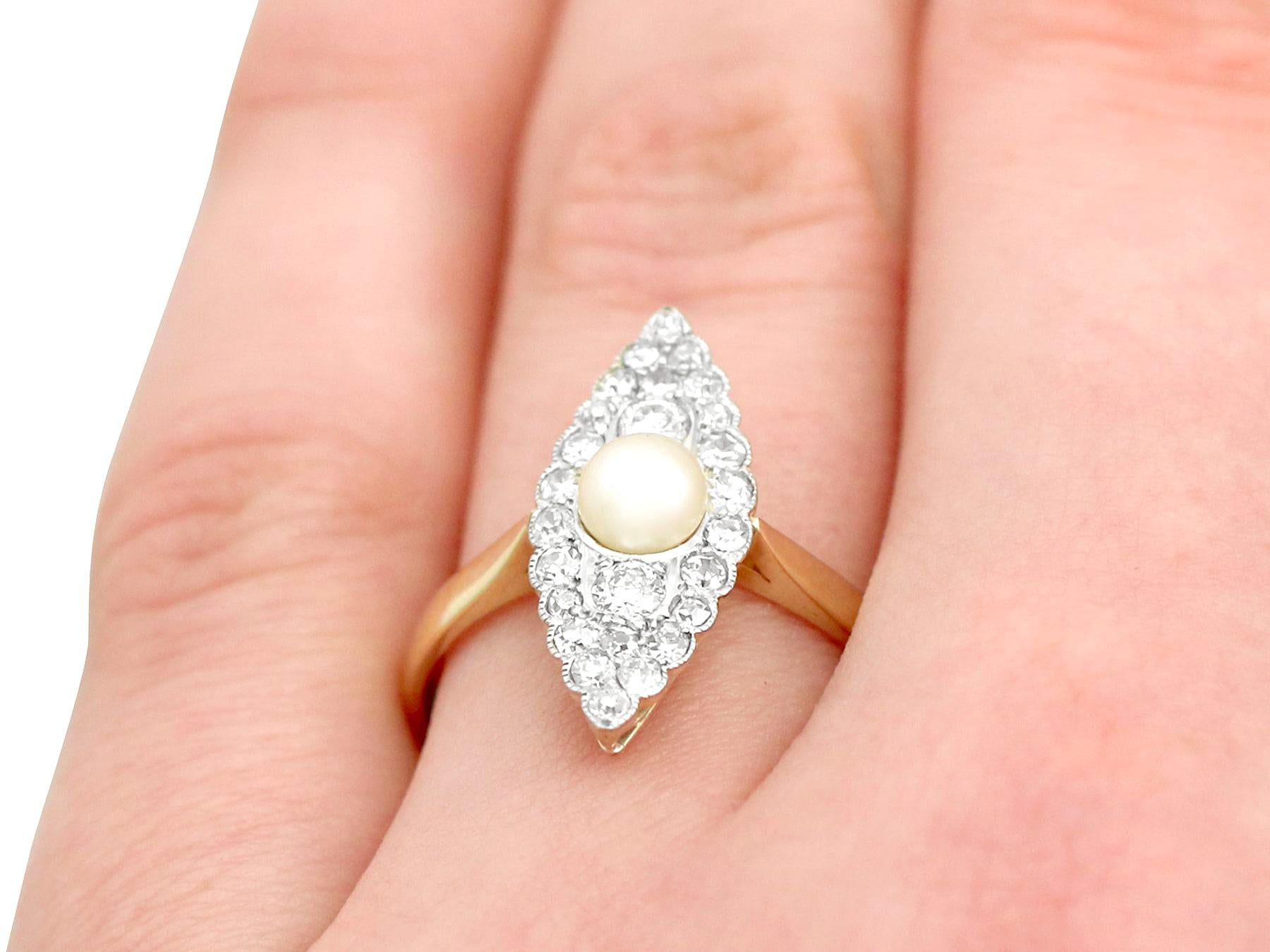 Antique 1920s Pearl and Diamond Yellow Gold Cocktail Ring For Sale 4