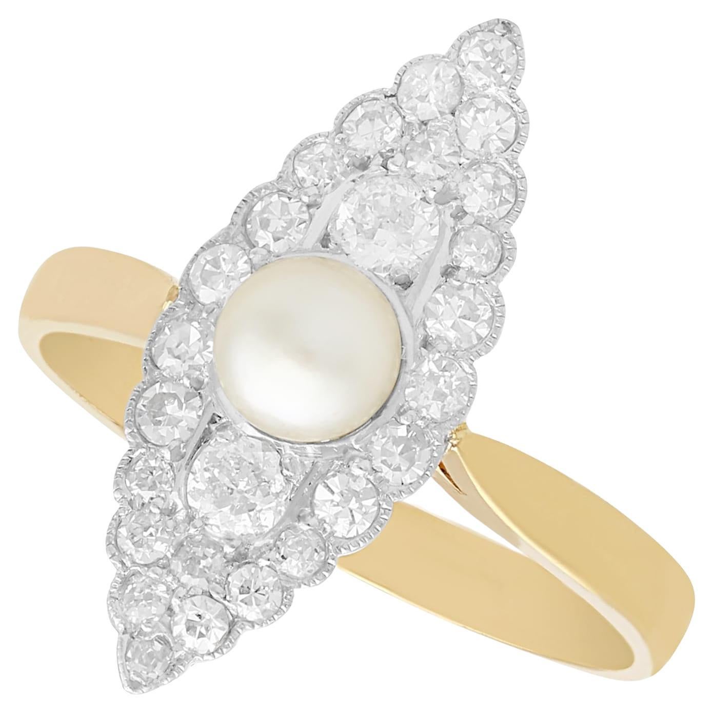 Antique 1920s Pearl and Diamond Yellow Gold Cocktail Ring For Sale