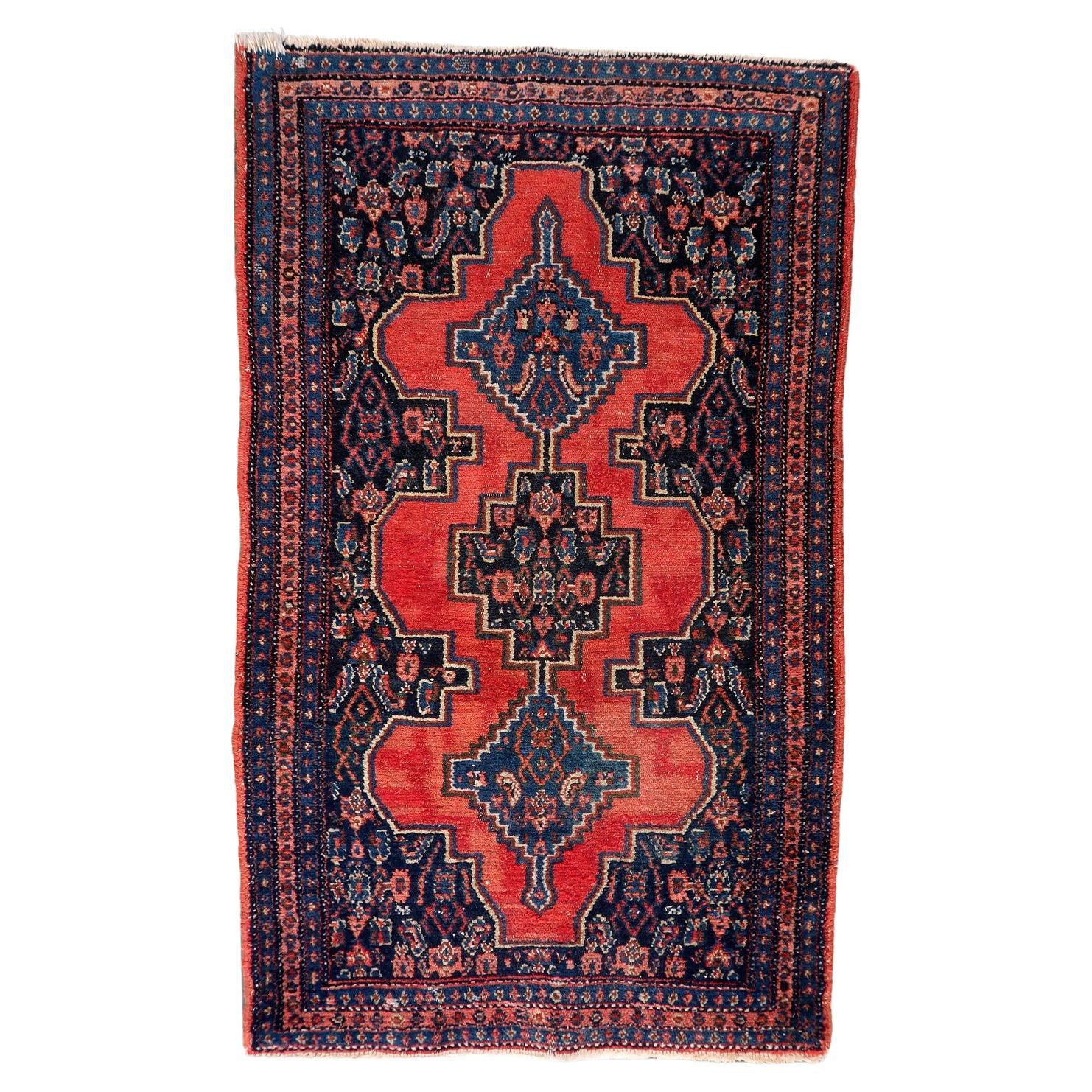 Antique 1920s Persian Senneh Rug – Hand-Knotted Wool, 1.10' x 3.2' -1C1248 For Sale