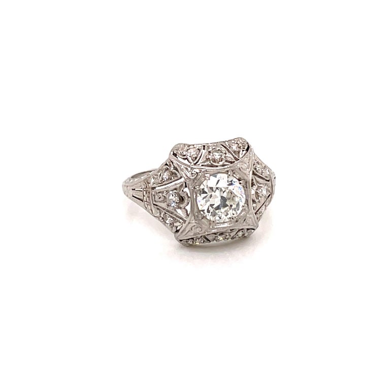 Antique 1920s Platinum Diamond Engagement Ring .74 Carat For Sale at ...