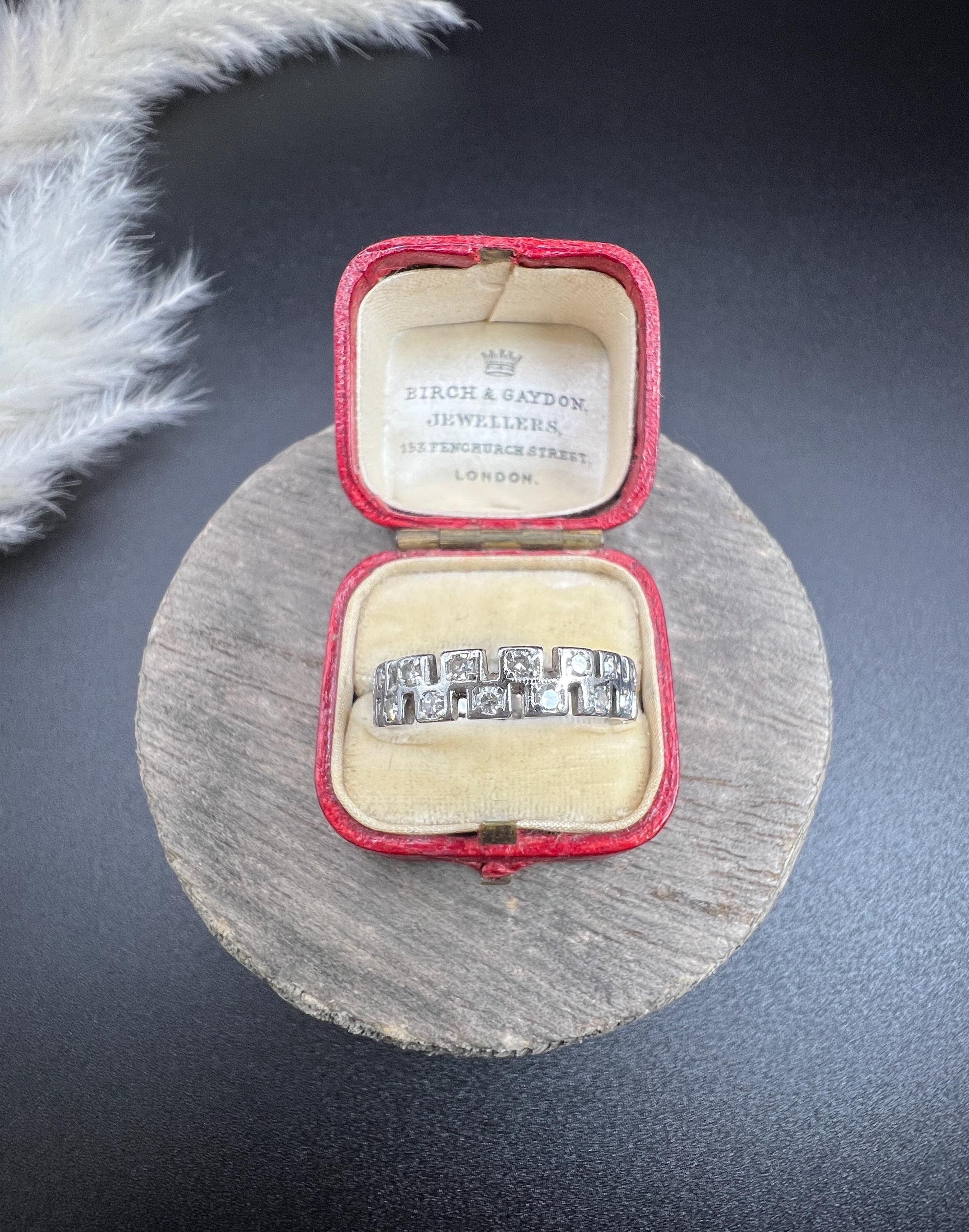 Antique 1920s Platinum Fancy Cut-Out Diamond Eternity Ring, Wedding Band Ring For Sale 6