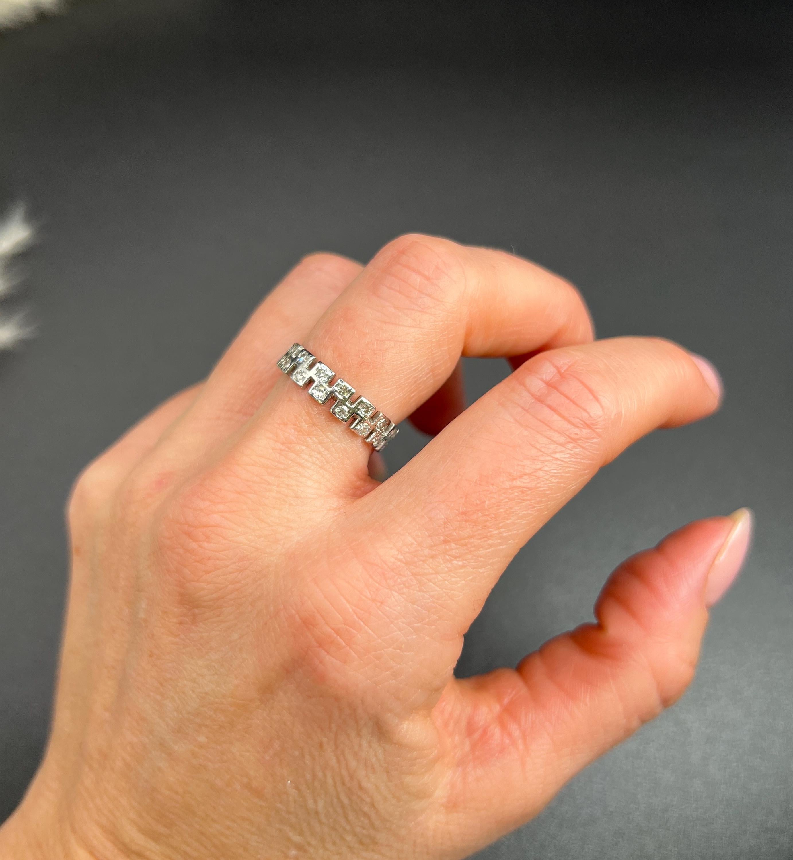 Old European Cut Antique 1920s Platinum Fancy Cut-Out Diamond Eternity Ring, Wedding Band Ring For Sale