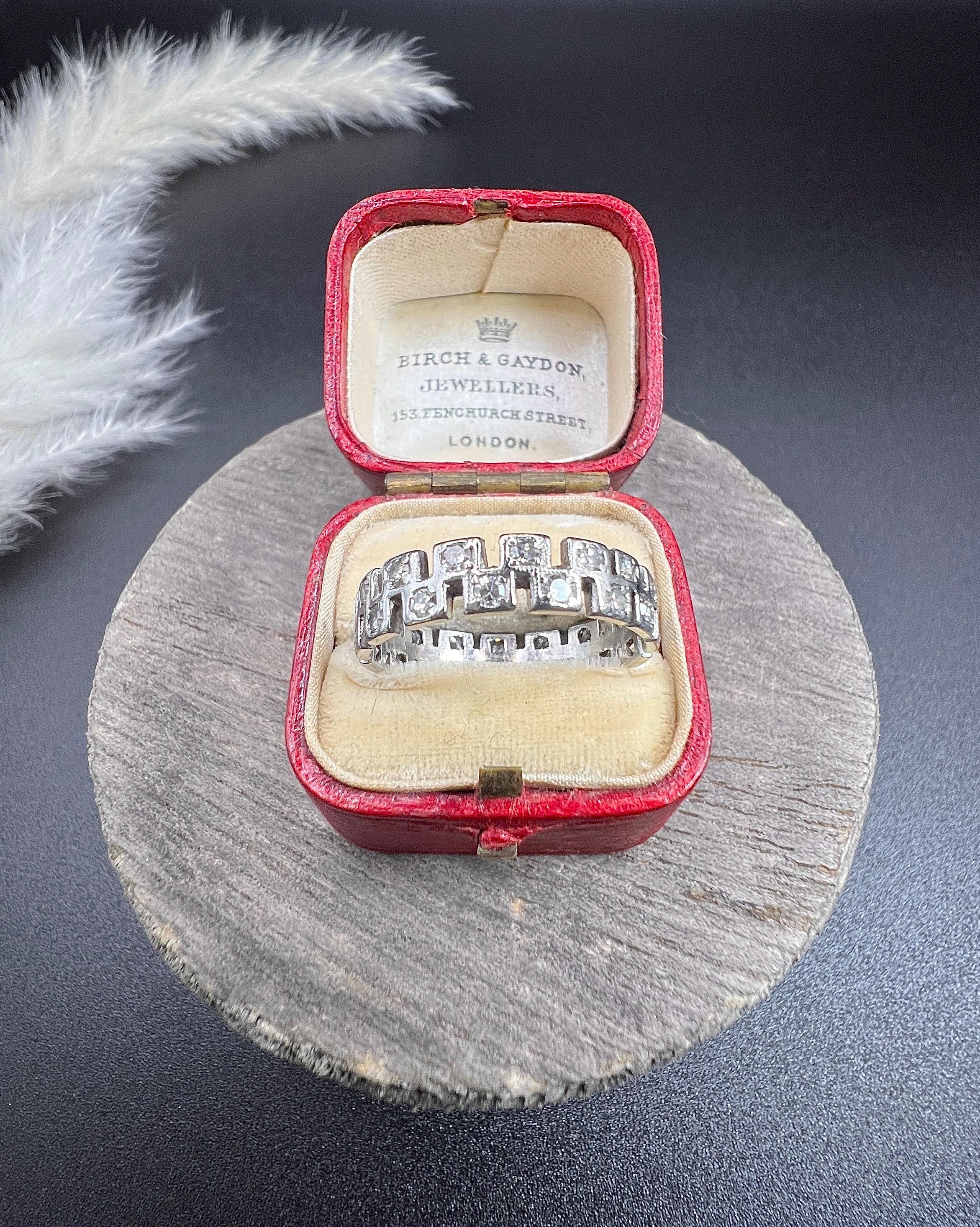Women's or Men's Antique 1920s Platinum Fancy Cut-Out Diamond Eternity Ring, Wedding Band Ring For Sale