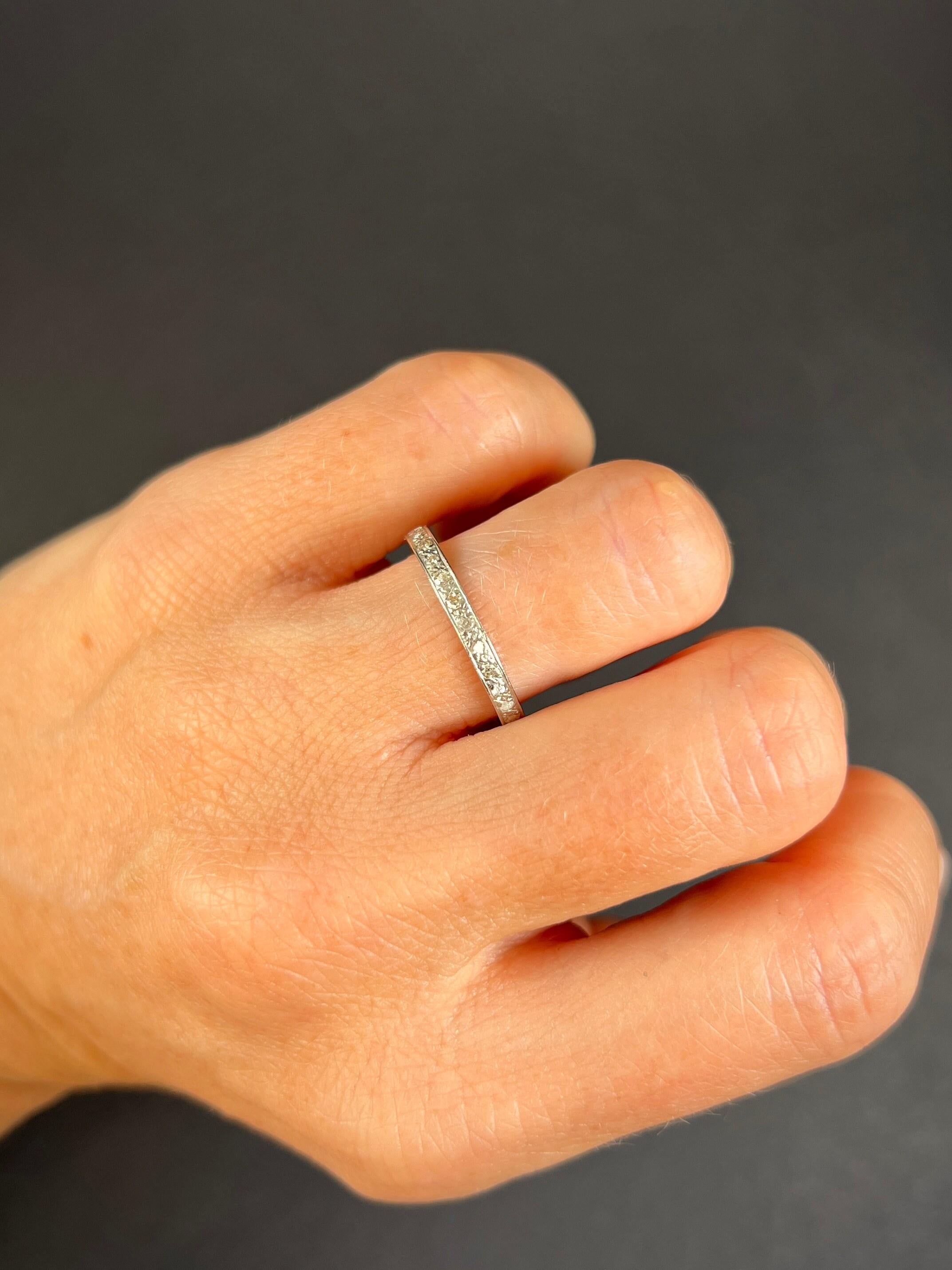 Antique 1920s Platinum, Full Rose Cut Diamond Eternity Ring, Wedding Band In Good Condition For Sale In Brighton, GB