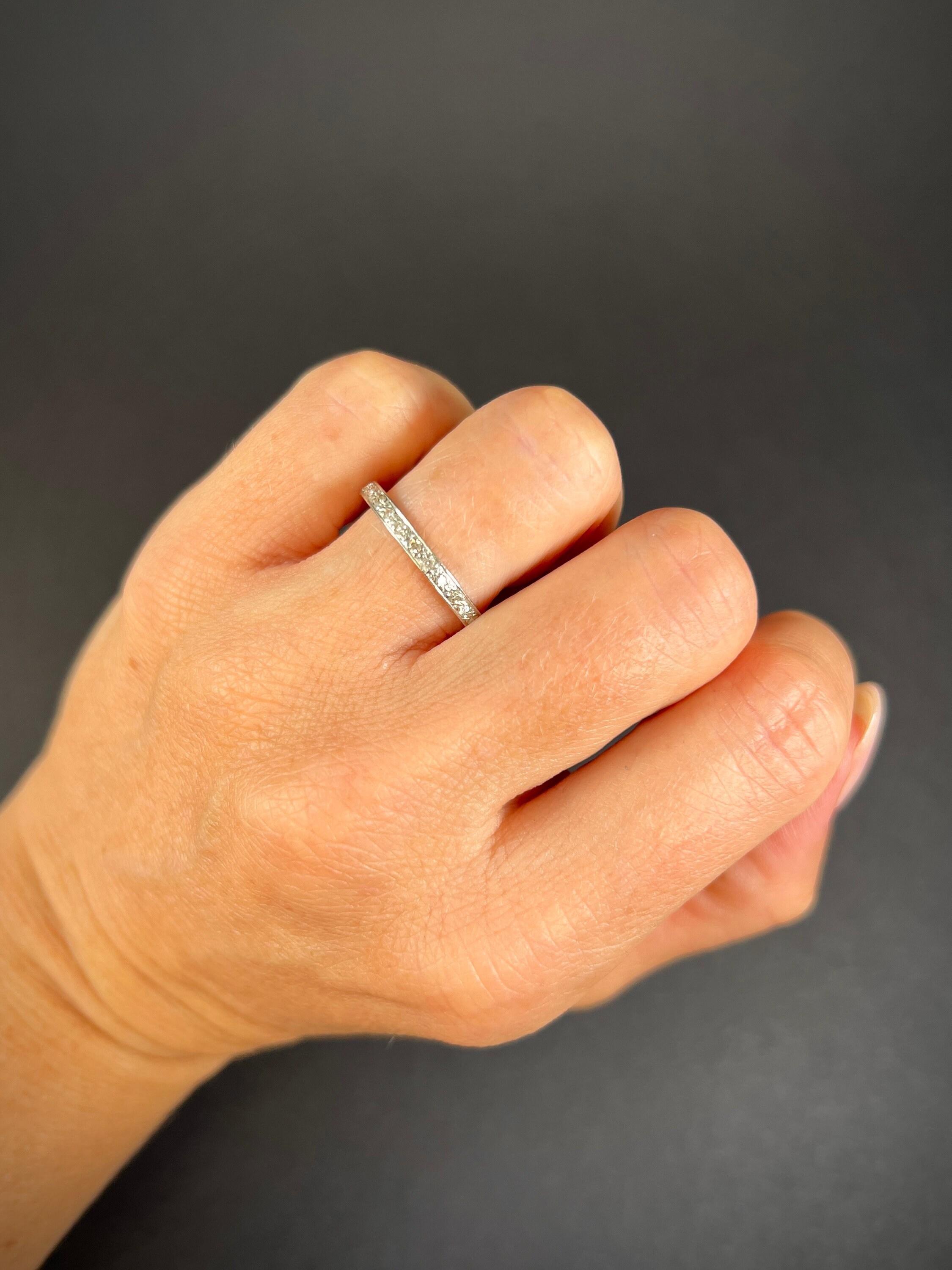 Antique 1920s Platinum, Full Rose Cut Diamond Eternity Ring, Wedding Band For Sale 1