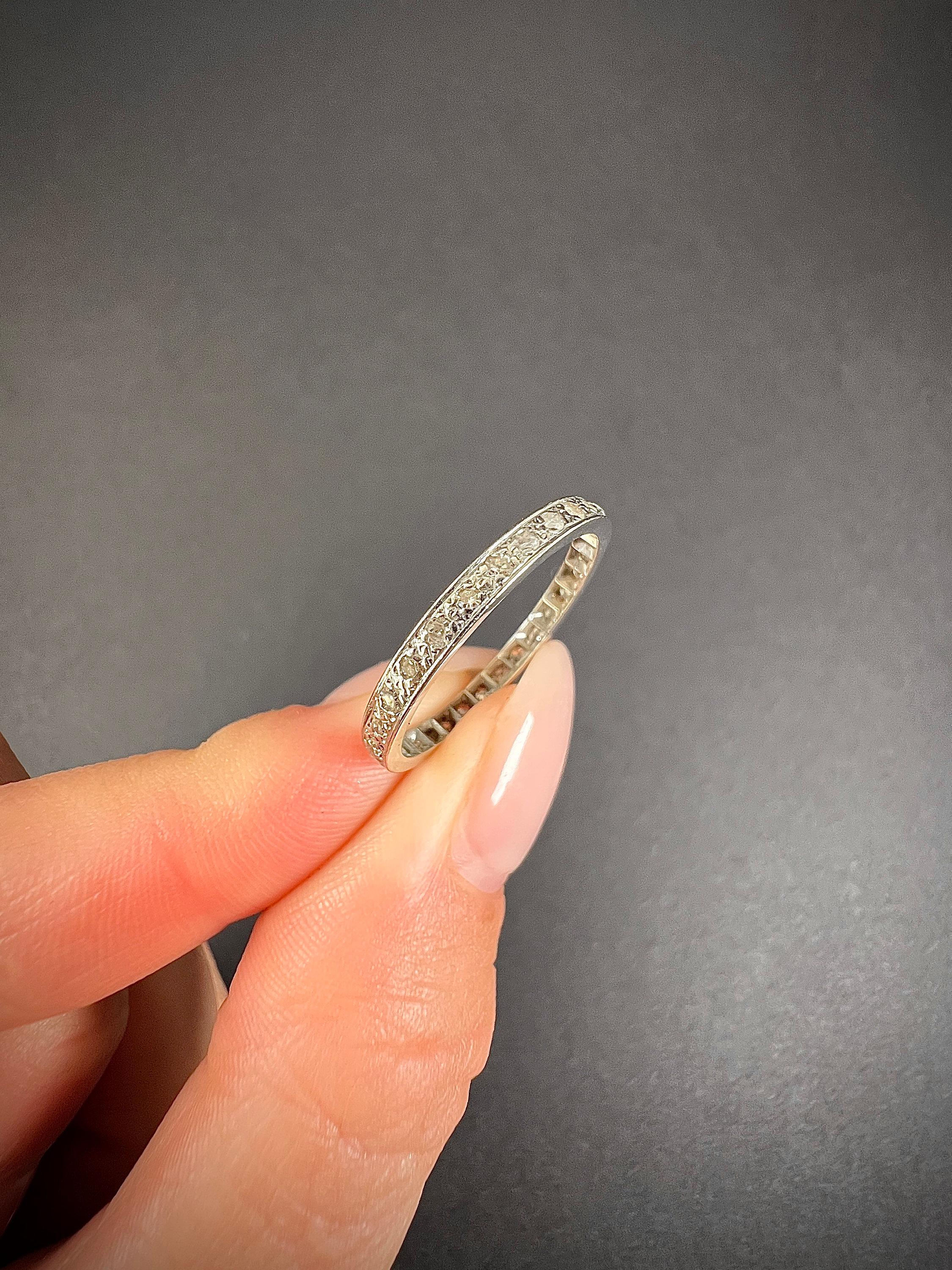 Antique 1920s Platinum, Full Rose Cut Diamond Eternity Ring, Wedding Band For Sale 2