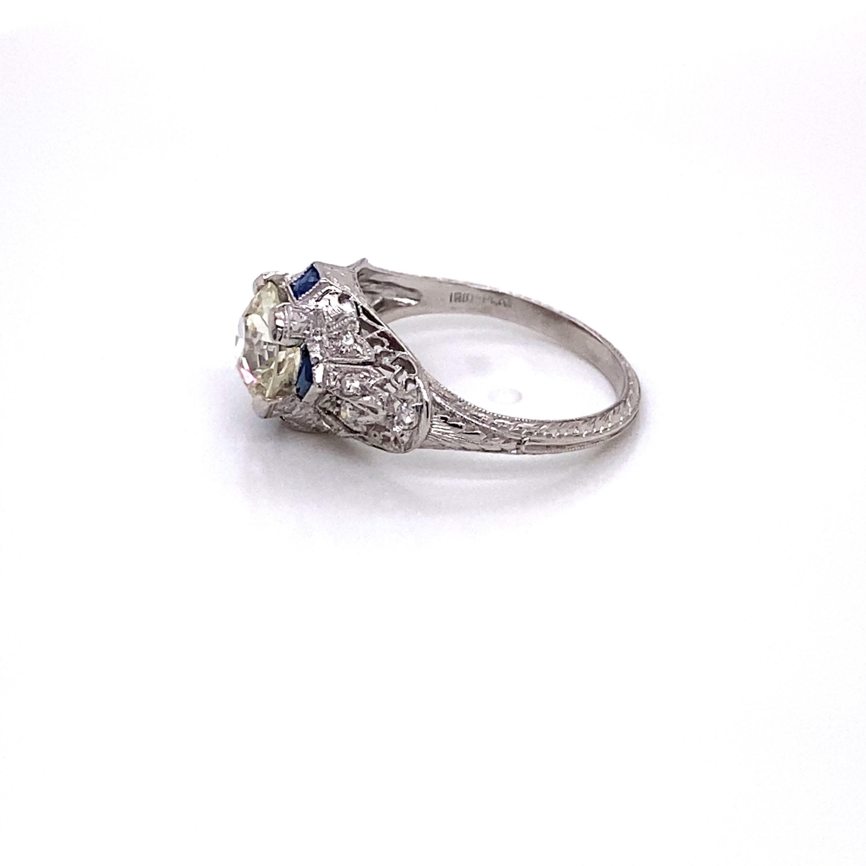 Antiker Diamantring aus Platin mit alteuropäischem Schliff aus den 1920er Jahren 1,45 Karat (Art déco)