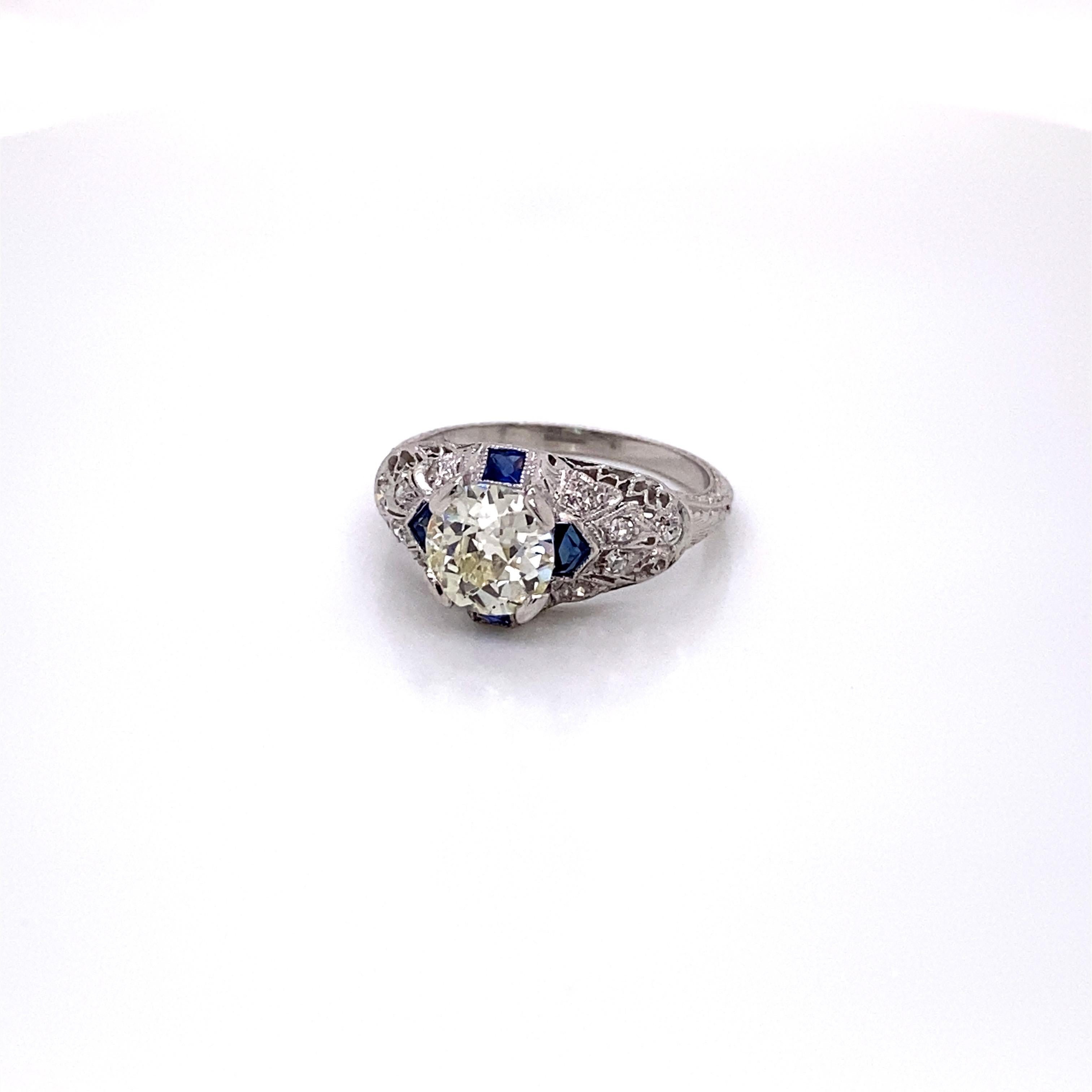 Antiker Diamantring aus Platin mit alteuropäischem Schliff aus den 1920er Jahren 1,45 Karat (Alteuropäischer Schliff)
