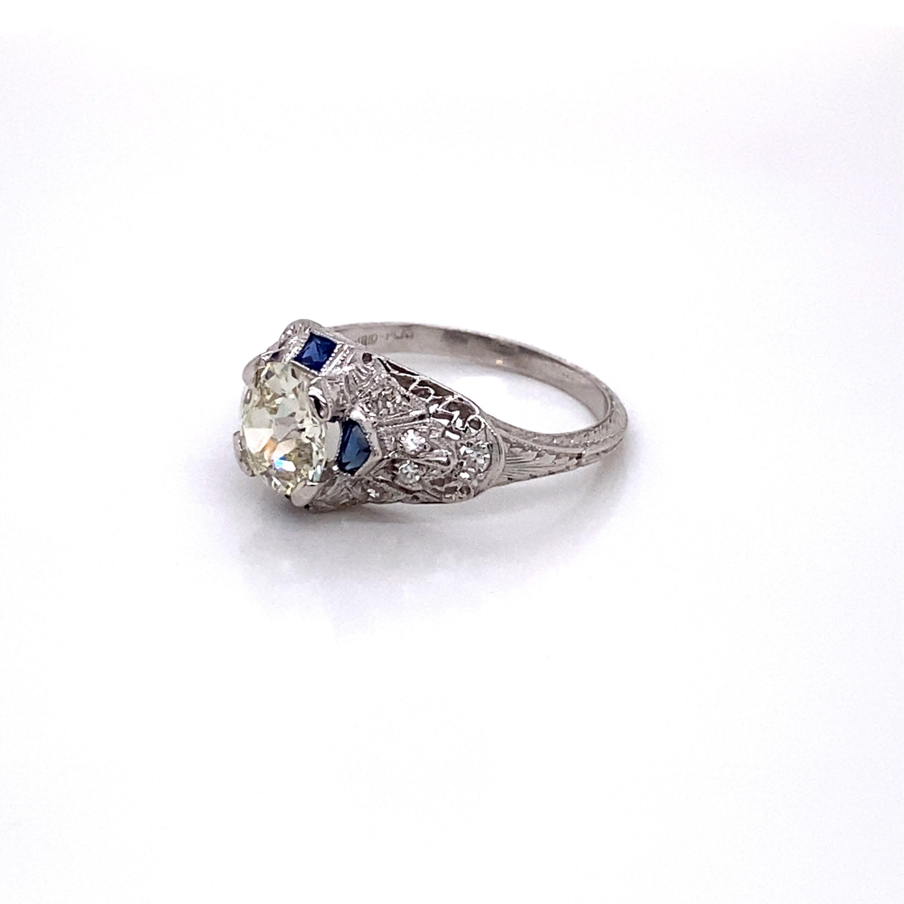 Antiker Diamantring aus Platin mit alteuropäischem Schliff aus den 1920er Jahren 1,45 Karat Damen