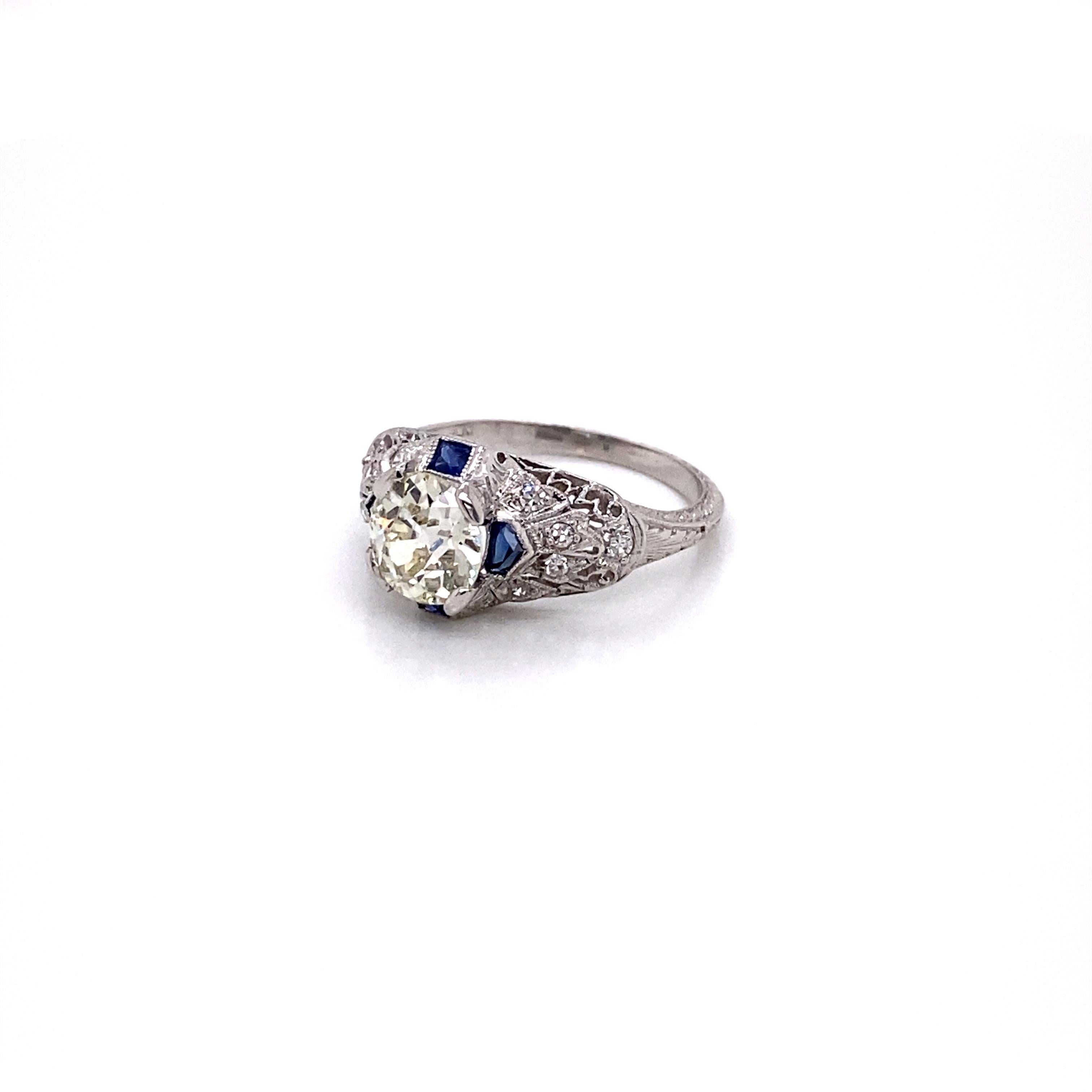 Antiker Diamantring aus Platin mit alteuropäischem Schliff aus den 1920er Jahren 1,45 Karat 1