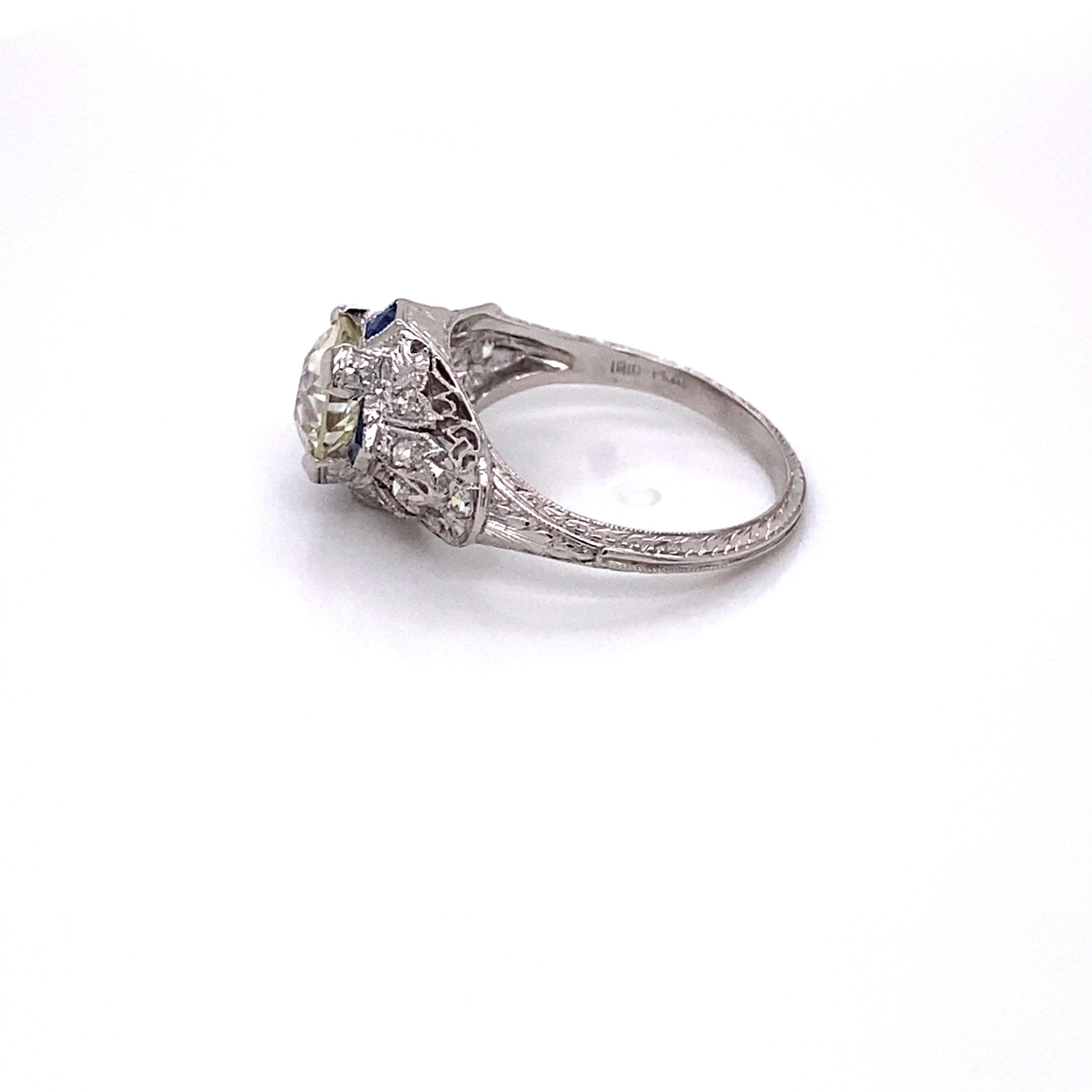 Women's Antique 1920s Platinum Old European Cut Diamond Ring 1.45 Carat