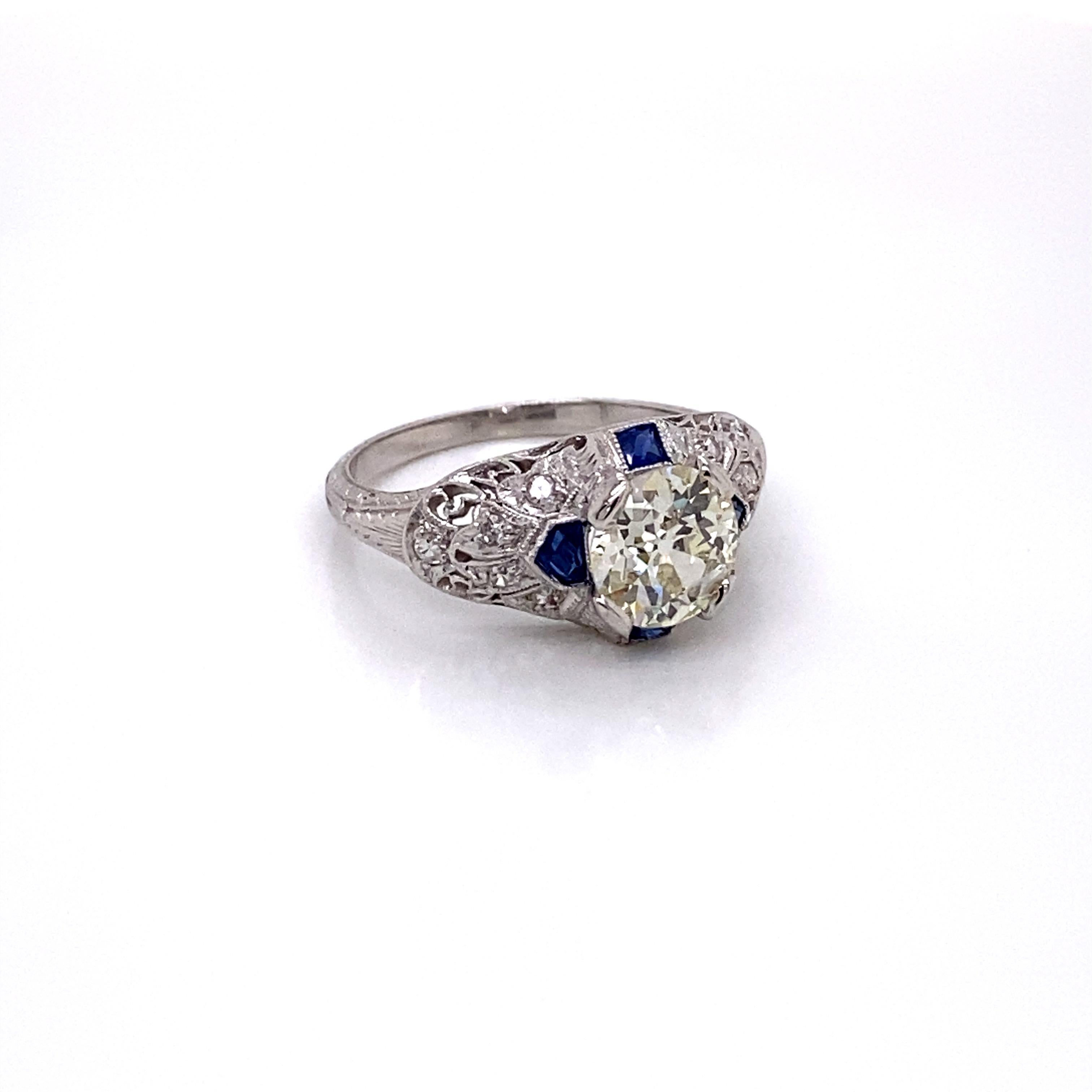 Antiker Diamantring aus Platin mit alteuropäischem Schliff aus den 1920er Jahren 1,45 Karat 3