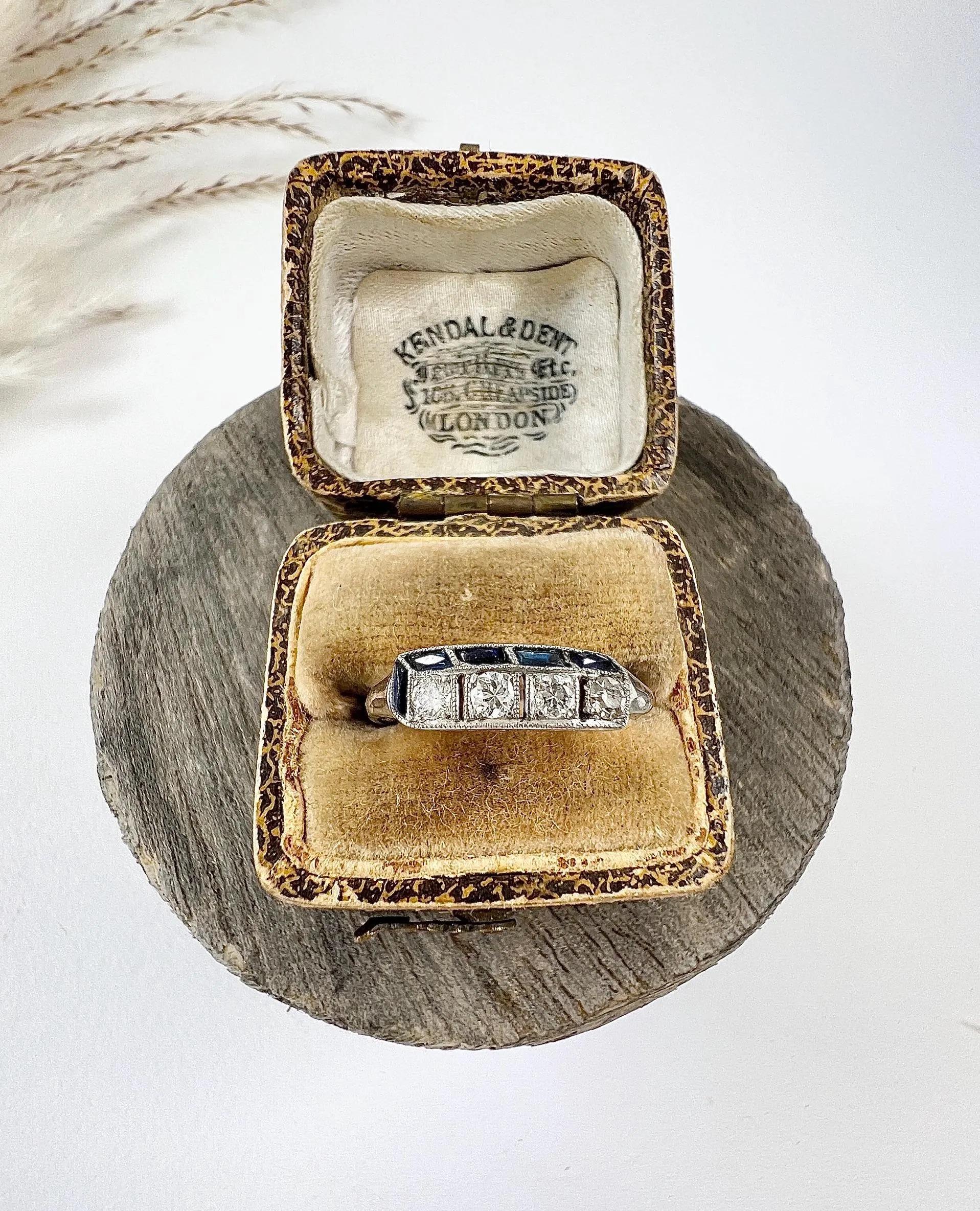 Antique 1920s Platinum, Original Art Deco Sapphire & Diamond 3D Effect Ring 4
