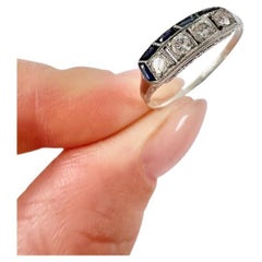 Antique 1920s Platinum, Original Art Deco Sapphire & Diamond 3D Effect Ring