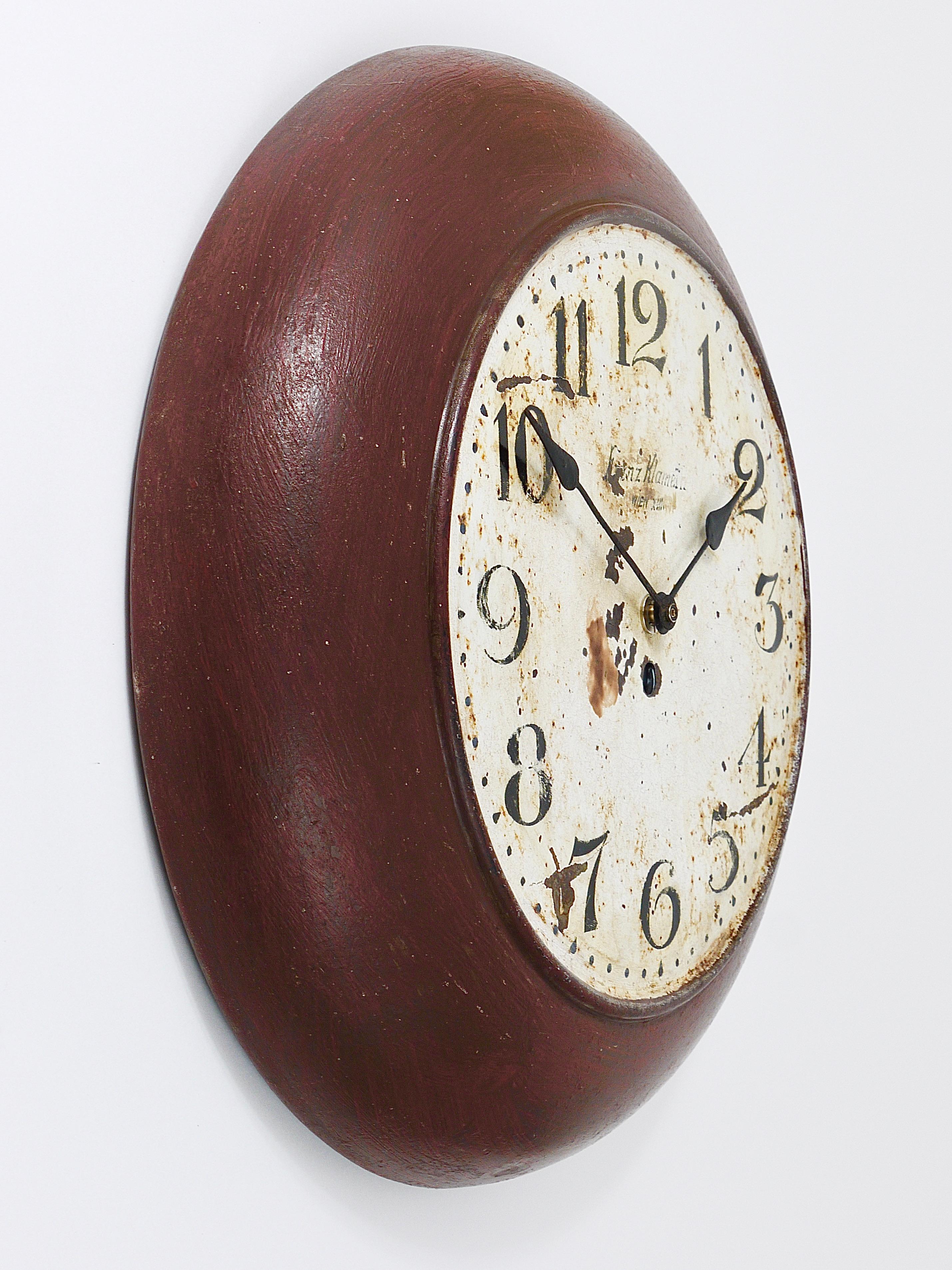 Antique 1920s Public Iron Wall Clock With Hand-Painted Dial, Industrial Style For Sale 4