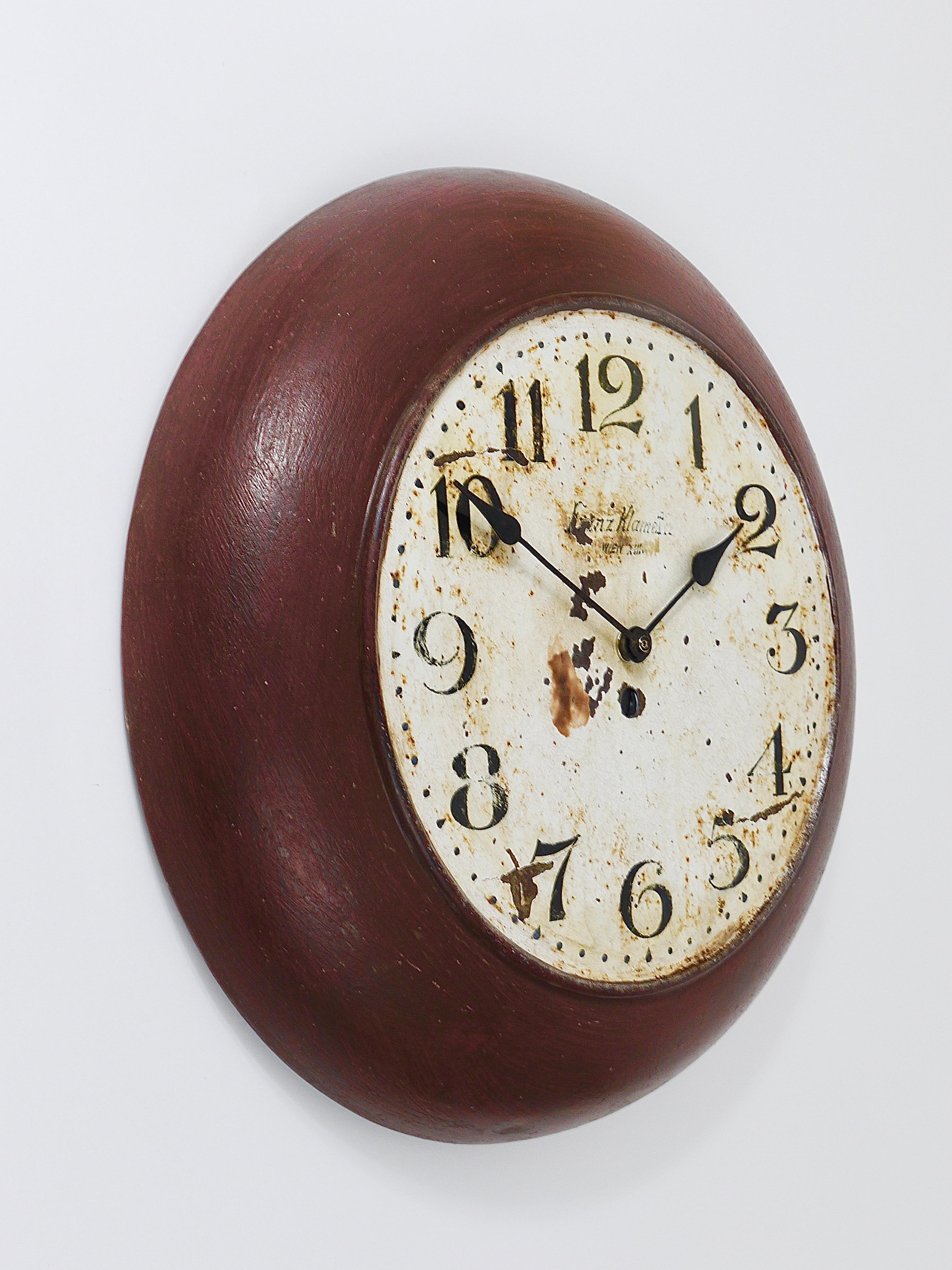 Antique 1920s Public Iron Wall Clock With Hand-Painted Dial, Industrial Style For Sale 5