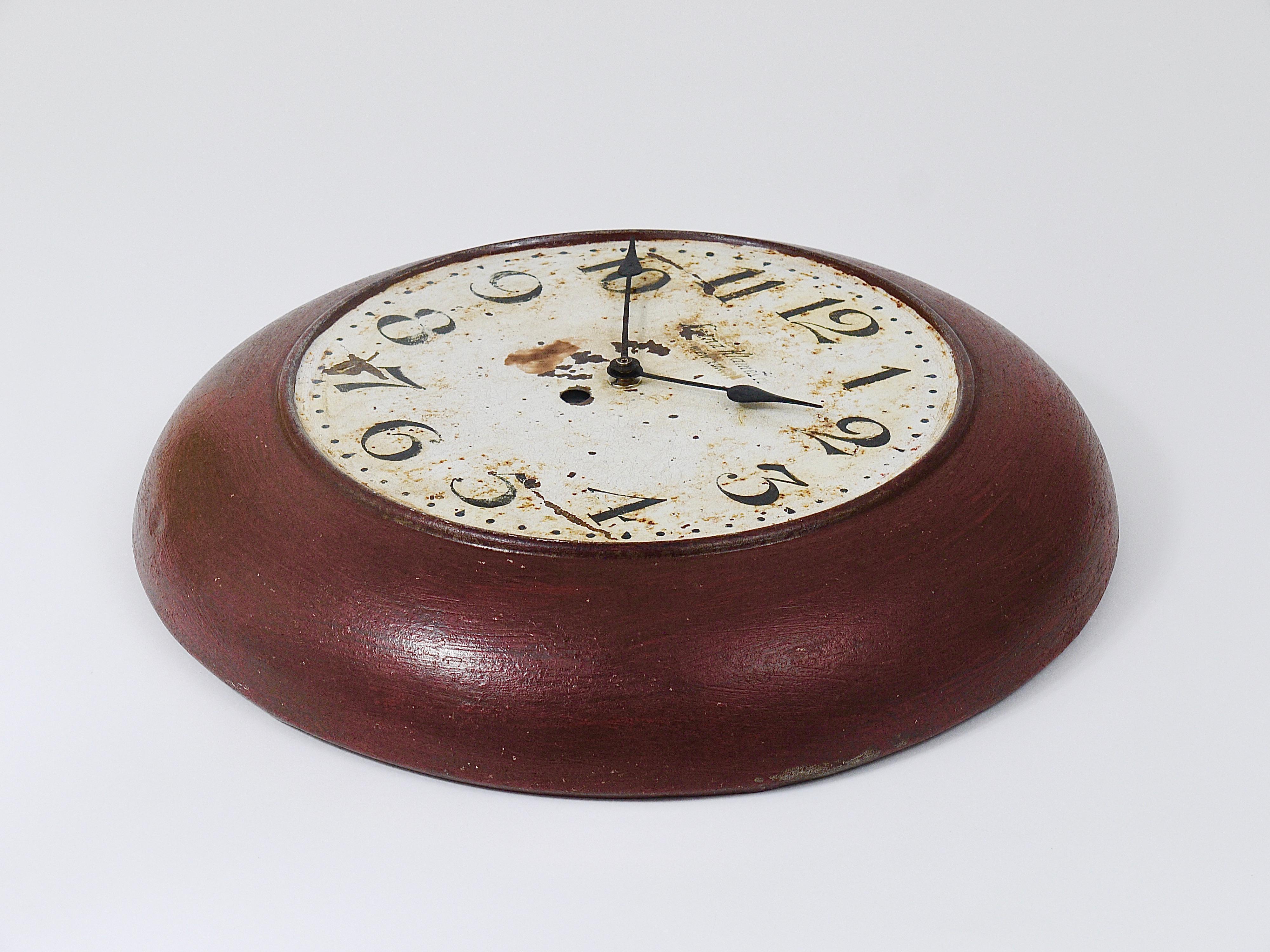 Antique 1920s Public Iron Wall Clock With Hand-Painted Dial, Industrial Style For Sale 9