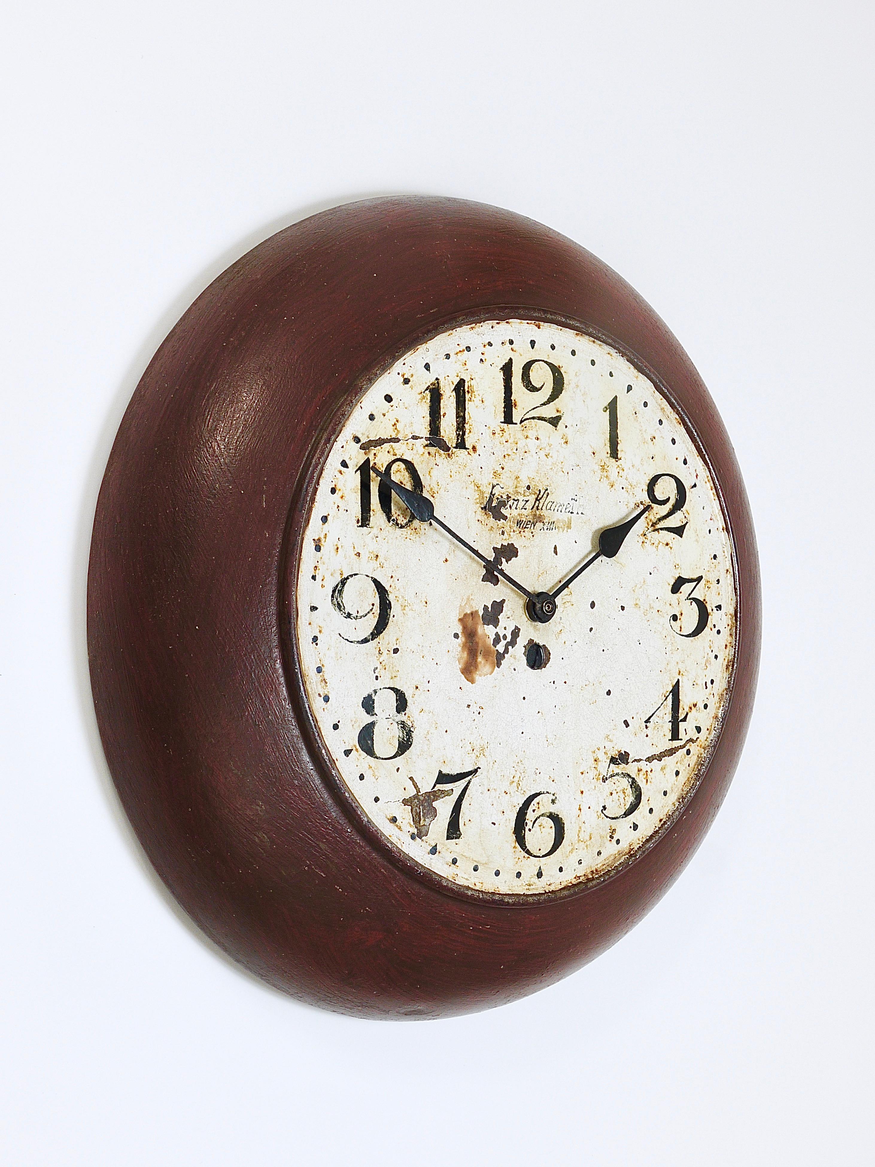 Antique 1920s Public Iron Wall Clock With Hand-Painted Dial, Industrial Style In Fair Condition For Sale In Vienna, AT
