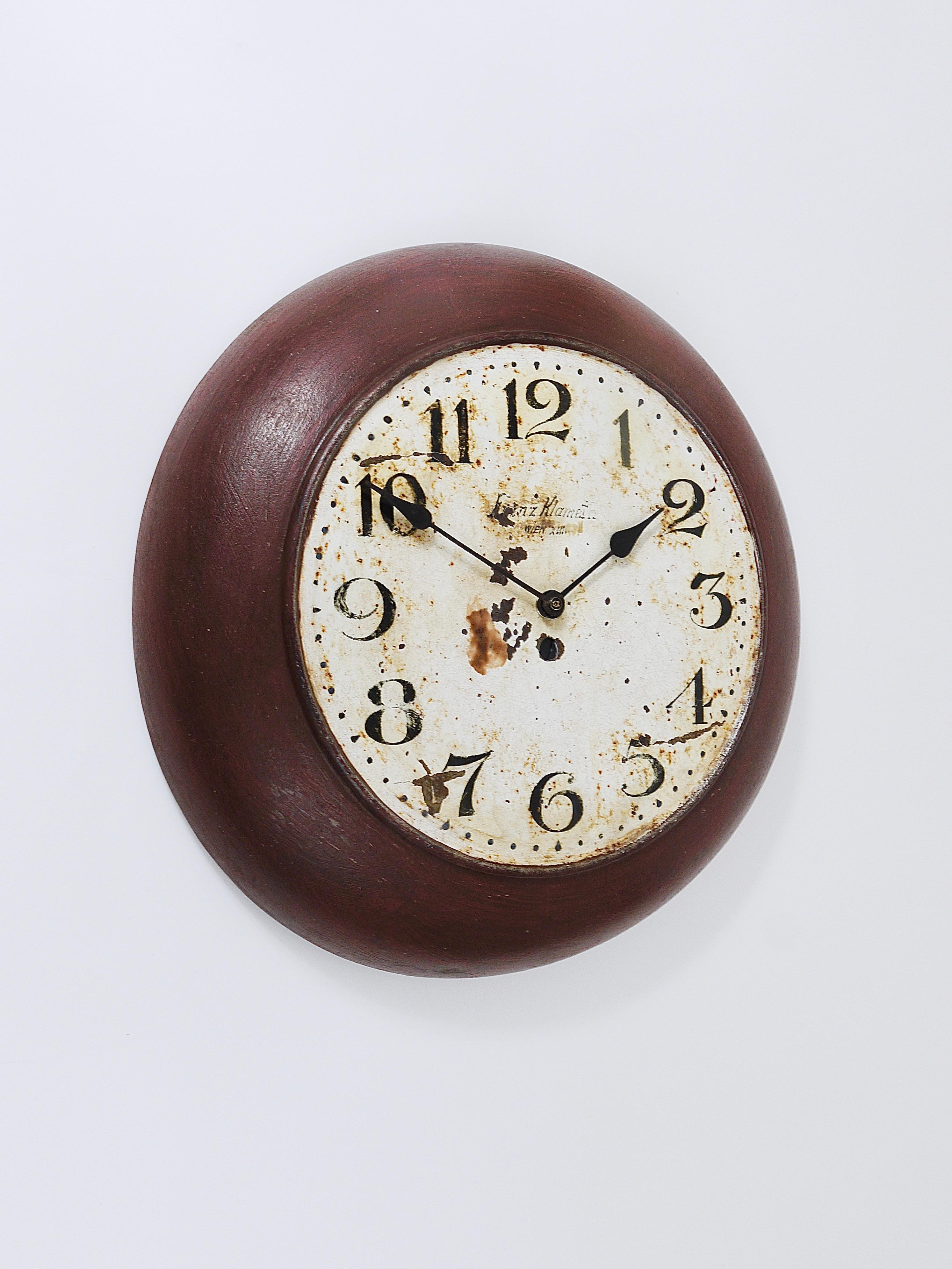 Early 20th Century Antique 1920s Public Iron Wall Clock With Hand-Painted Dial, Industrial Style For Sale