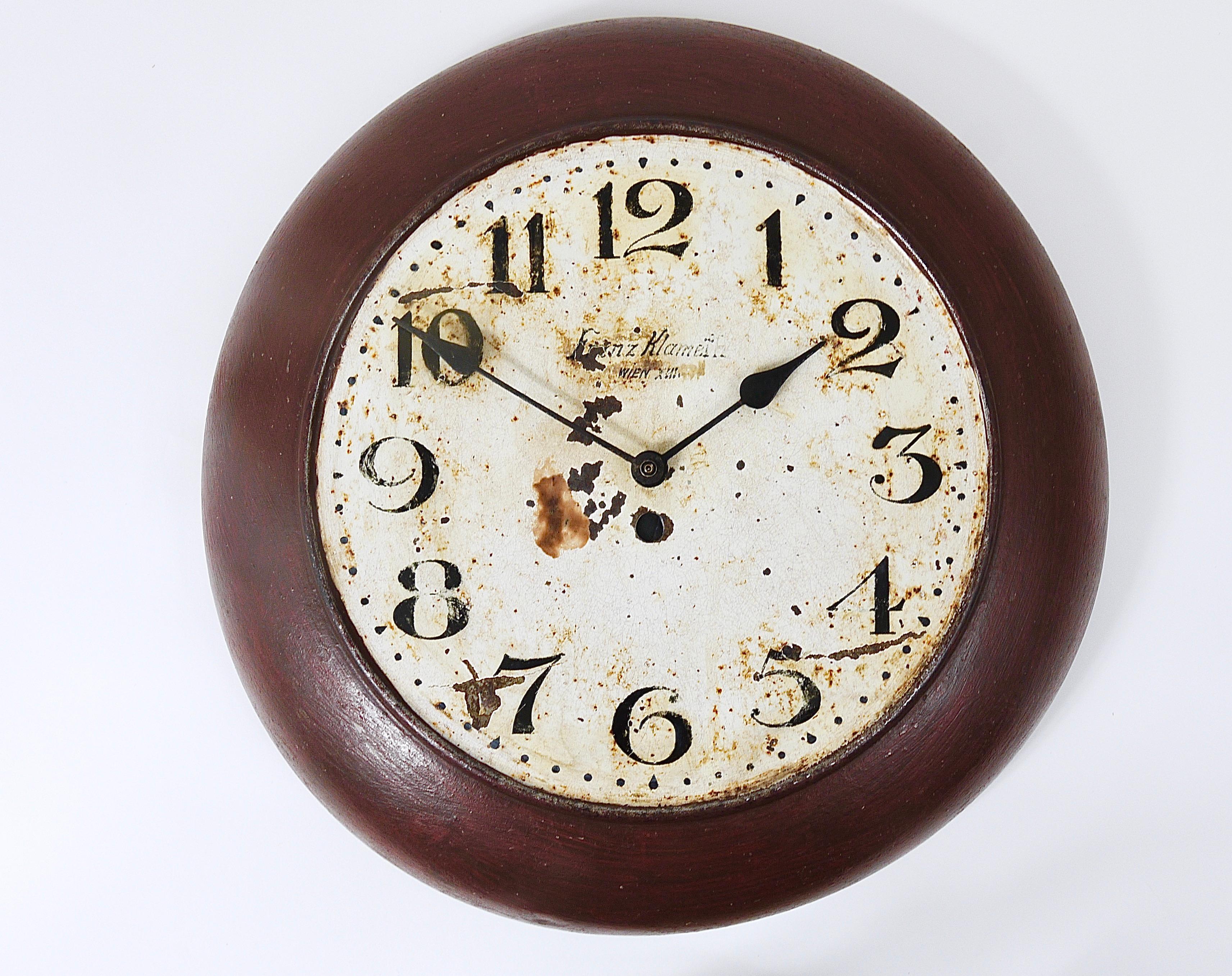 Metal Antique 1920s Public Iron Wall Clock With Hand-Painted Dial, Industrial Style For Sale