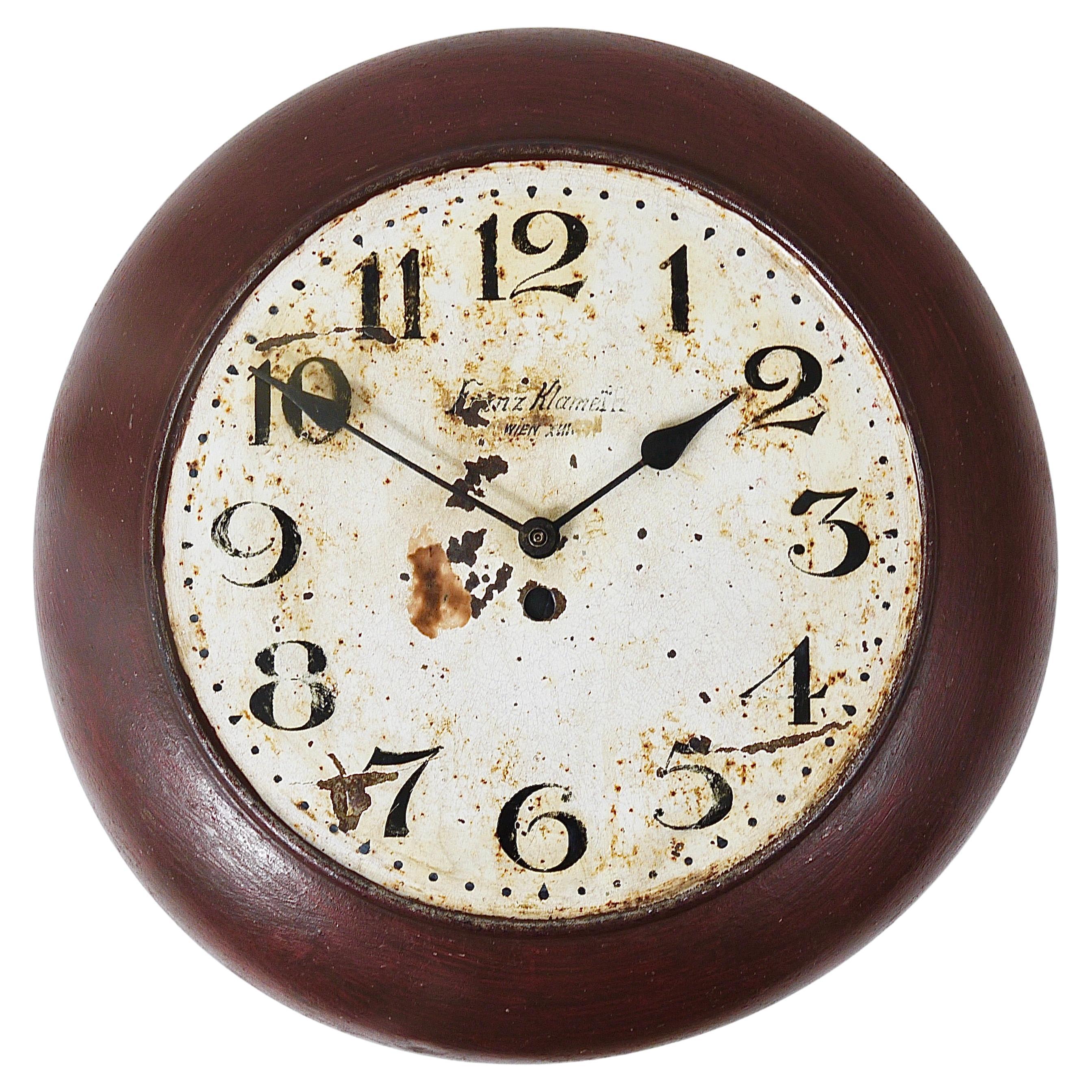 Antique 1920s Public Iron Wall Clock With Hand-Painted Dial, Industrial Style For Sale