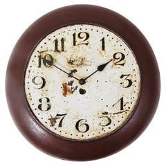 Antique 1920s Public Iron Wall Clock With Hand-Painted Dial, Industrial Style