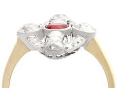 Antique 1920s Ruby and 1.88 Carat Diamond Yellow Gold Marquise Ring