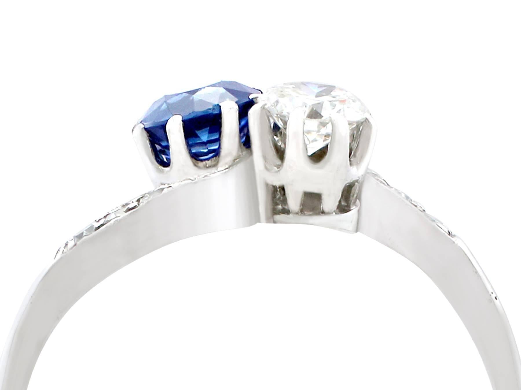 An impressive antique 1920s 0.46 carat sapphire and 0.23 carat diamond, 18 karat white gold twist ring; part of our diverse antique jewelry and estate jewelry collections.

This fine and impressive 1920s sapphire and diamond twist ring has been