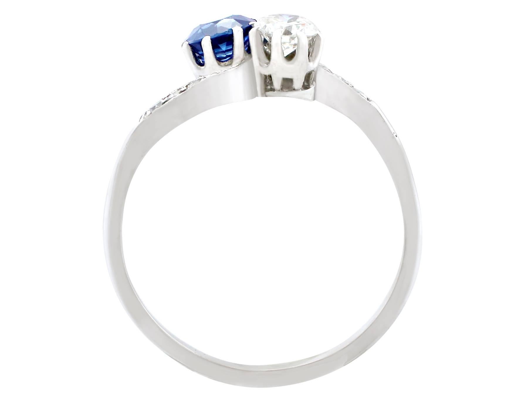 Art Deco Antique 1920s Sapphire and Diamond White Gold Twist Ring