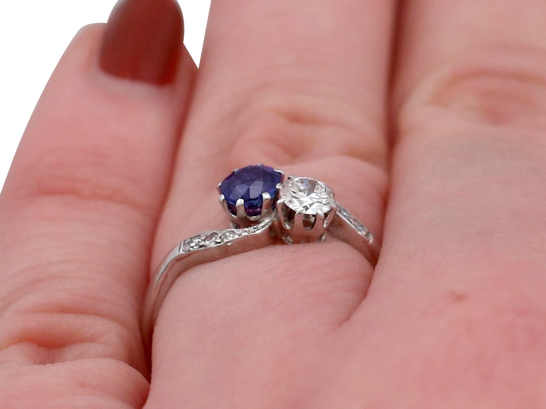 Women's Antique 1920s Sapphire and Diamond White Gold Twist Ring