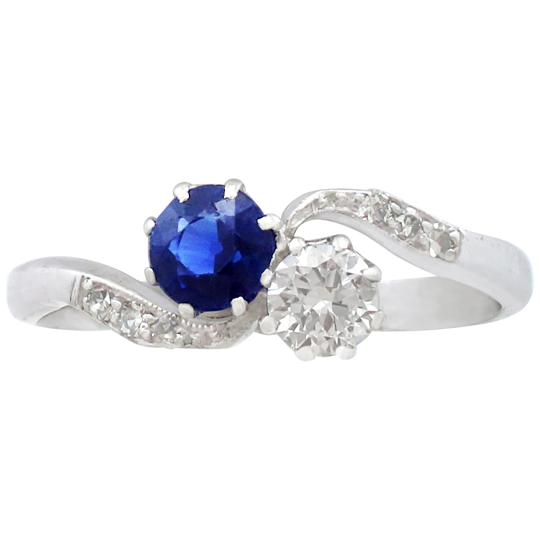 Antique 1920s Sapphire and Diamond White Gold Twist Ring