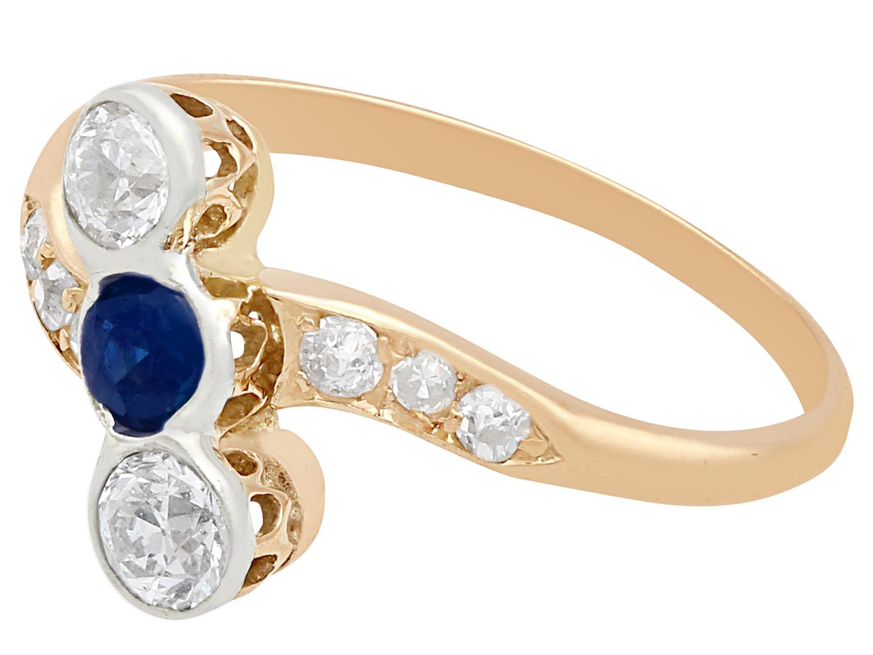 Oval Cut 1920s Sapphire and Diamond Yellow Gold Cocktail Ring For Sale