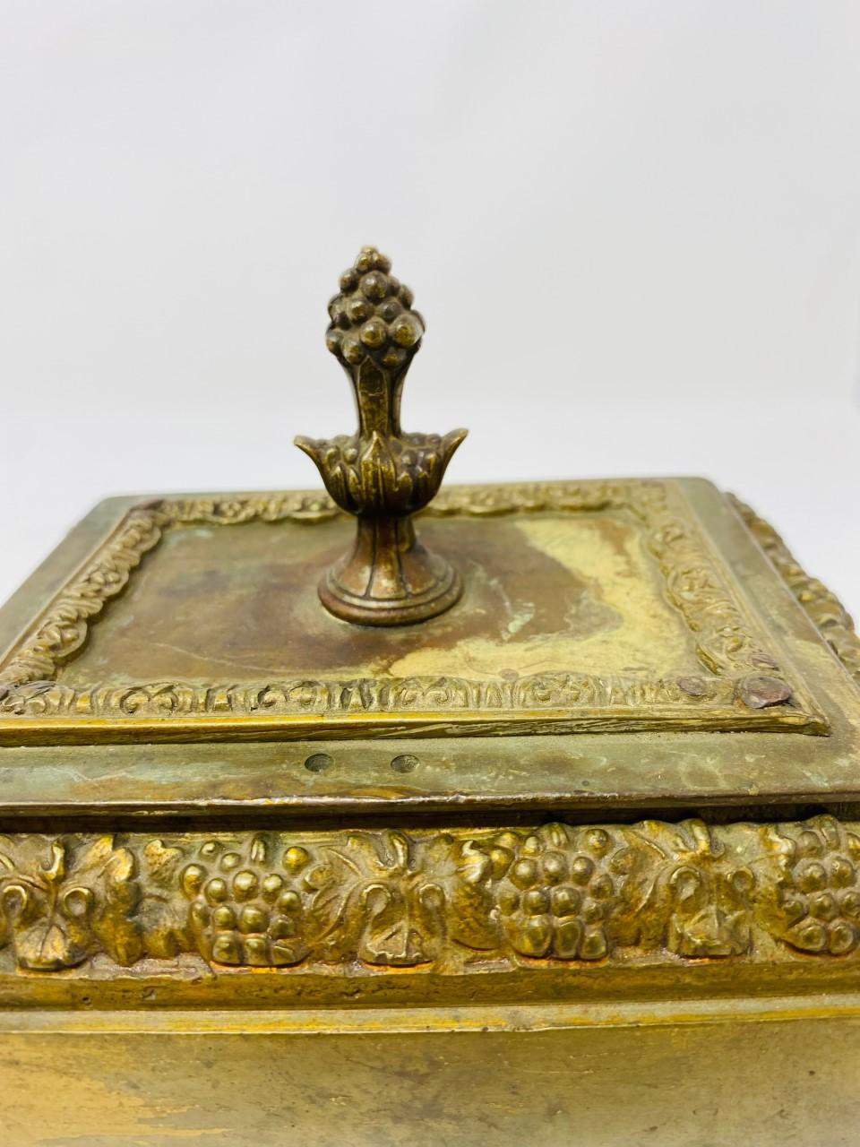 Cast Antique 1920s Sculptural Bronze Box with Finial Lid For Sale