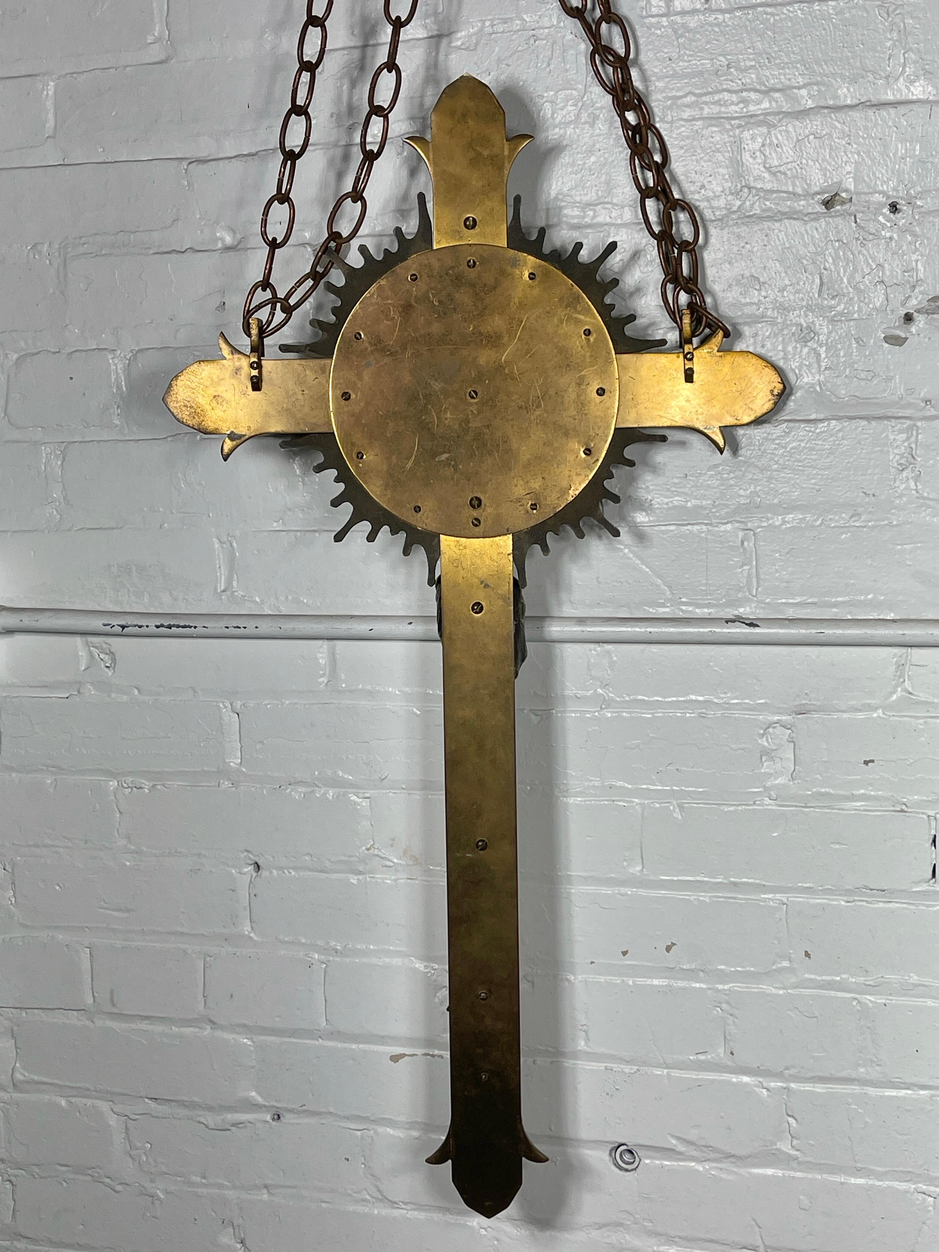 Unknown Antique 1920's solid Bronze Stylized Crucifix  - Silver Plated Jesus Christ For Sale