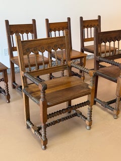 Antique 1920s Spanish Colonial Revival Scalloped Bobbin Dining Chairs