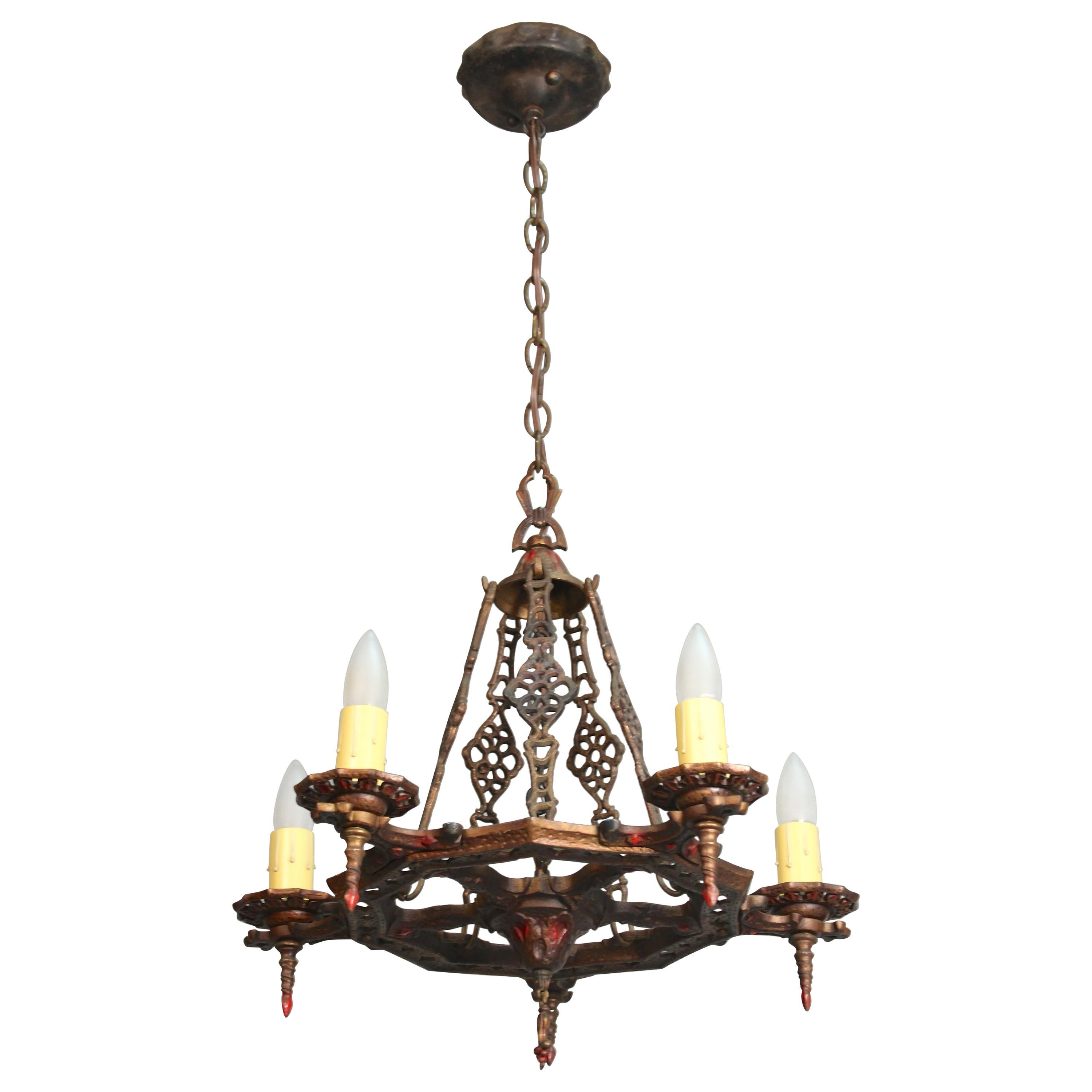 Antique 1920s Spanish Revival Polychrome Chandelier