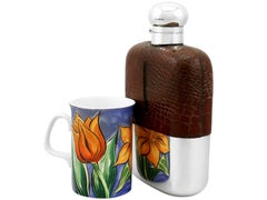 Flacon de hanche en argent sterling et peau de crocodile des années 1920