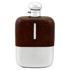 1920s Sterling Silver and Crocodile Skin Hip Flask