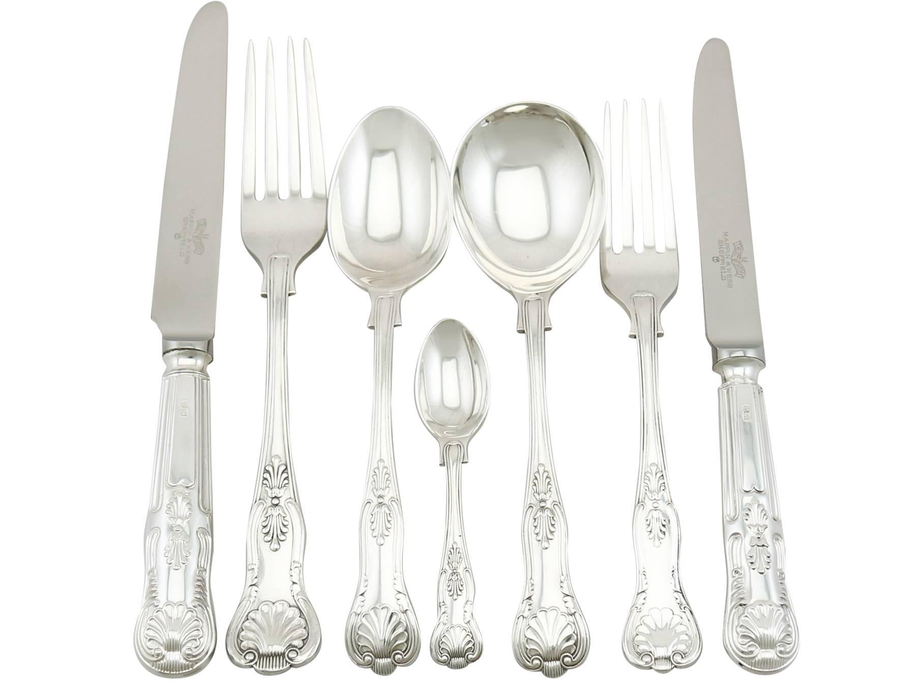An exceptional, fine and impressive antique George V English sterling silver straight King's pattern flatware service for twelve persons; an addition to our canteen of cutlery collection.

The pieces of this fine, antique George V sterling silver