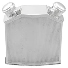 Antique 1920s Sterling Silver Double Radiator Hip Flask