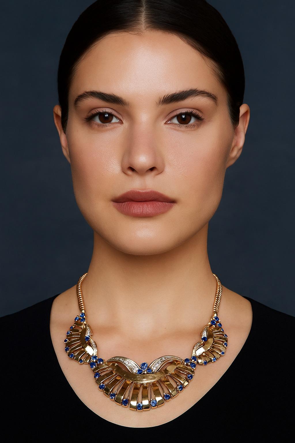 Taille ronde Ancienne Tiffany & Co. des années 1920. Collier en saphir et diamant en vente