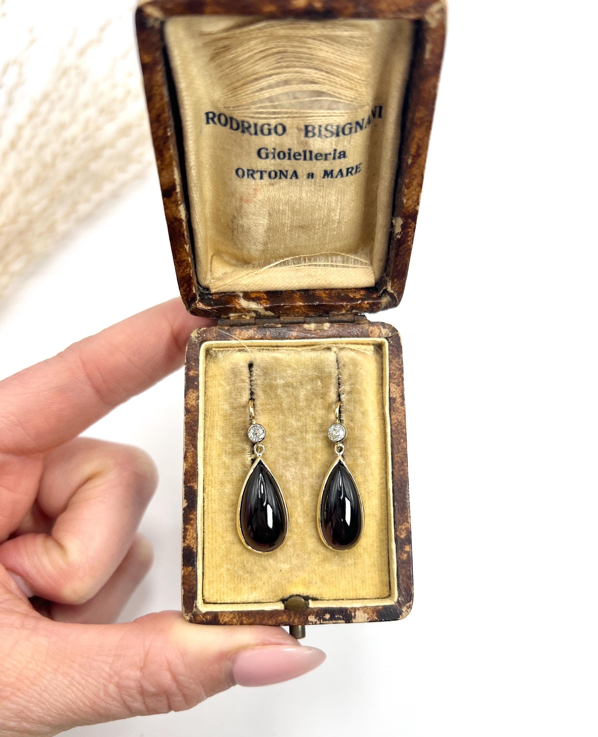 Antique 1920s Yellow Gold, Diamond & Garnet Teardrop Earrings For Sale 2