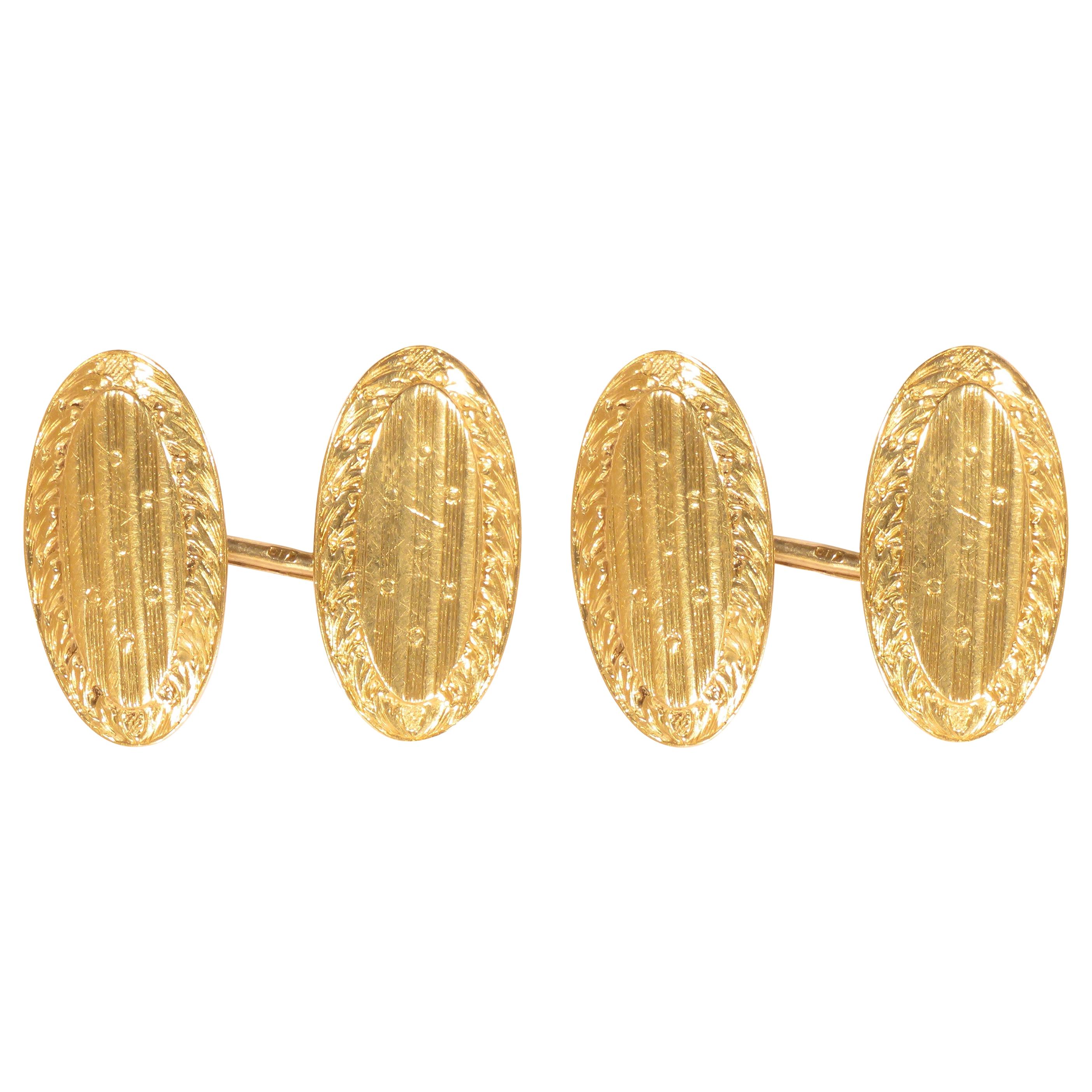 Antique 1920s Yellow Gold Engraved Cufflinks