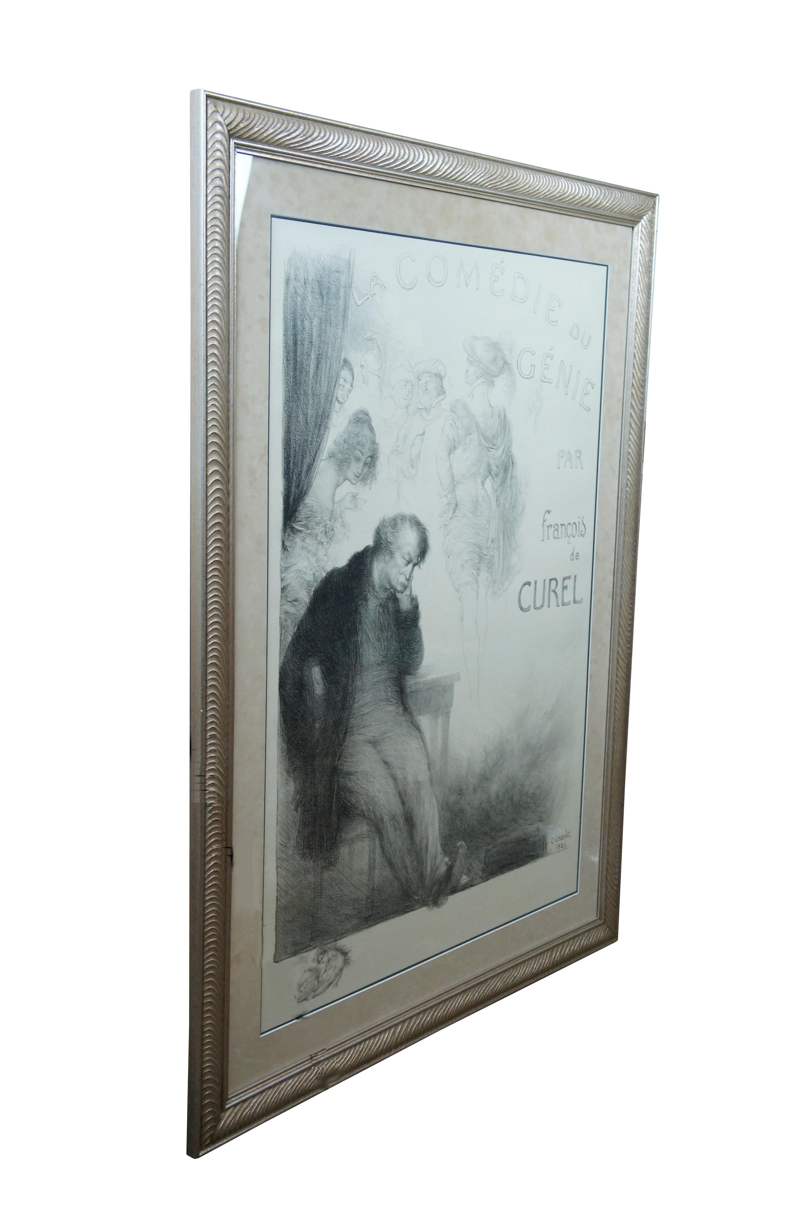 Antiker französischer Komödie-Lithographiedruck von Charles Leandre Francois de Curel aus dem Jahr 1921 im Zustand „Gut“ im Angebot in Dayton, OH