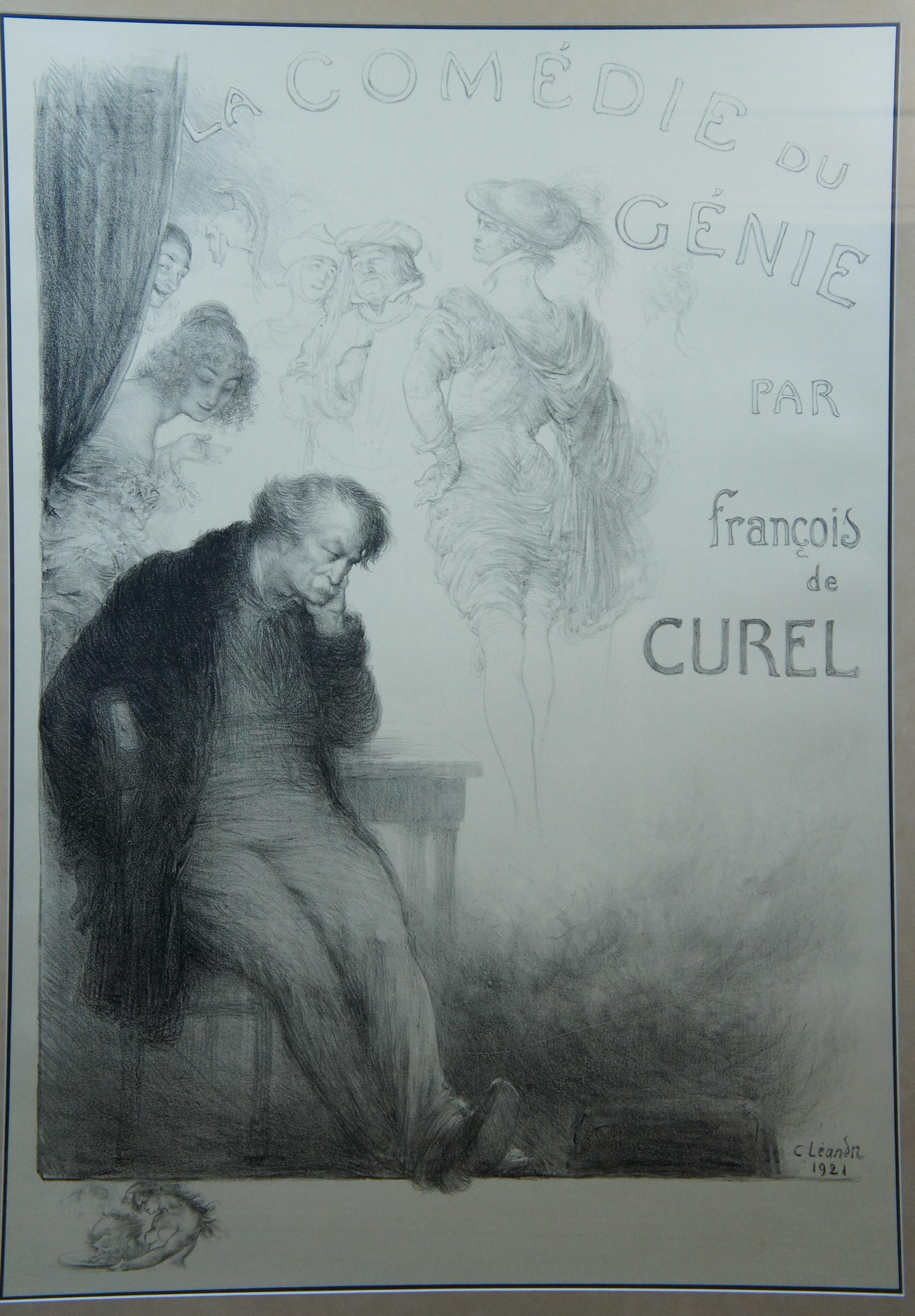 Antiker französischer Komödie-Lithographiedruck von Charles Leandre Francois de Curel aus dem Jahr 1921 im Angebot 2