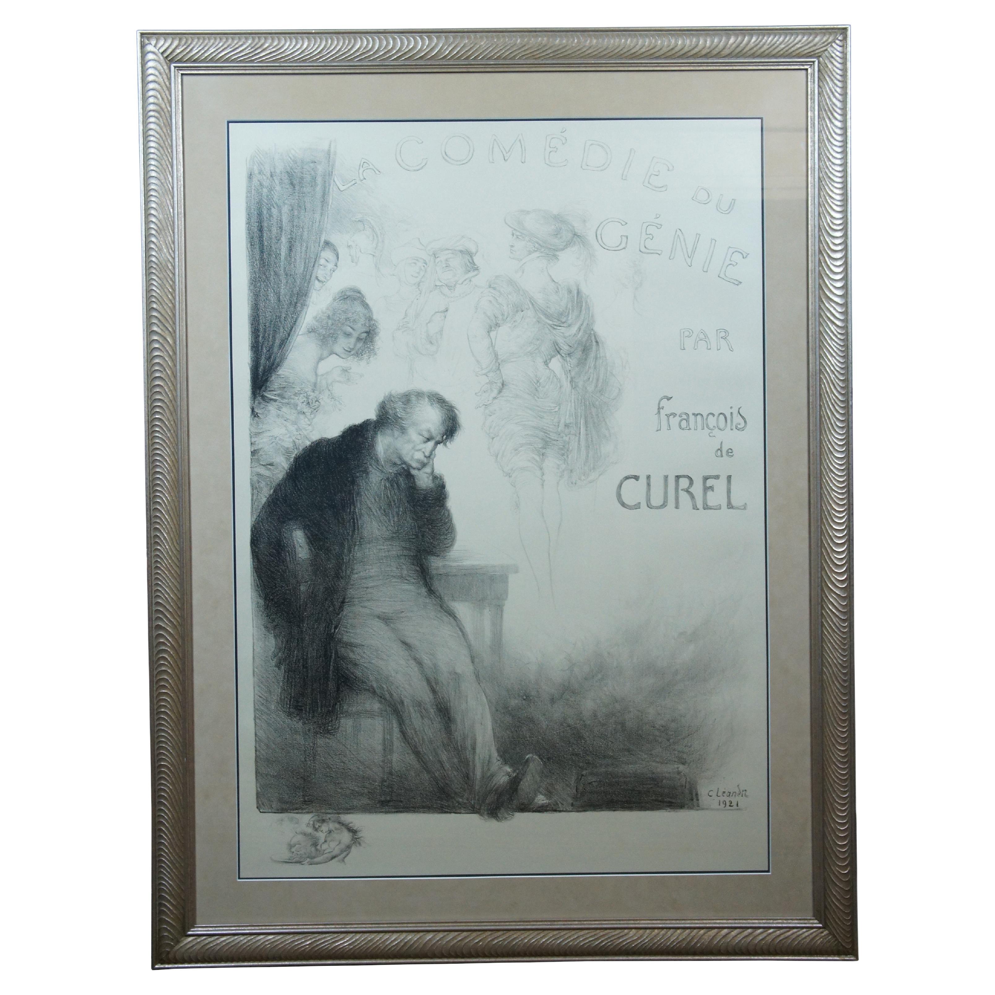Antiker französischer Komödie-Lithographiedruck von Charles Leandre Francois de Curel aus dem Jahr 1921 im Angebot