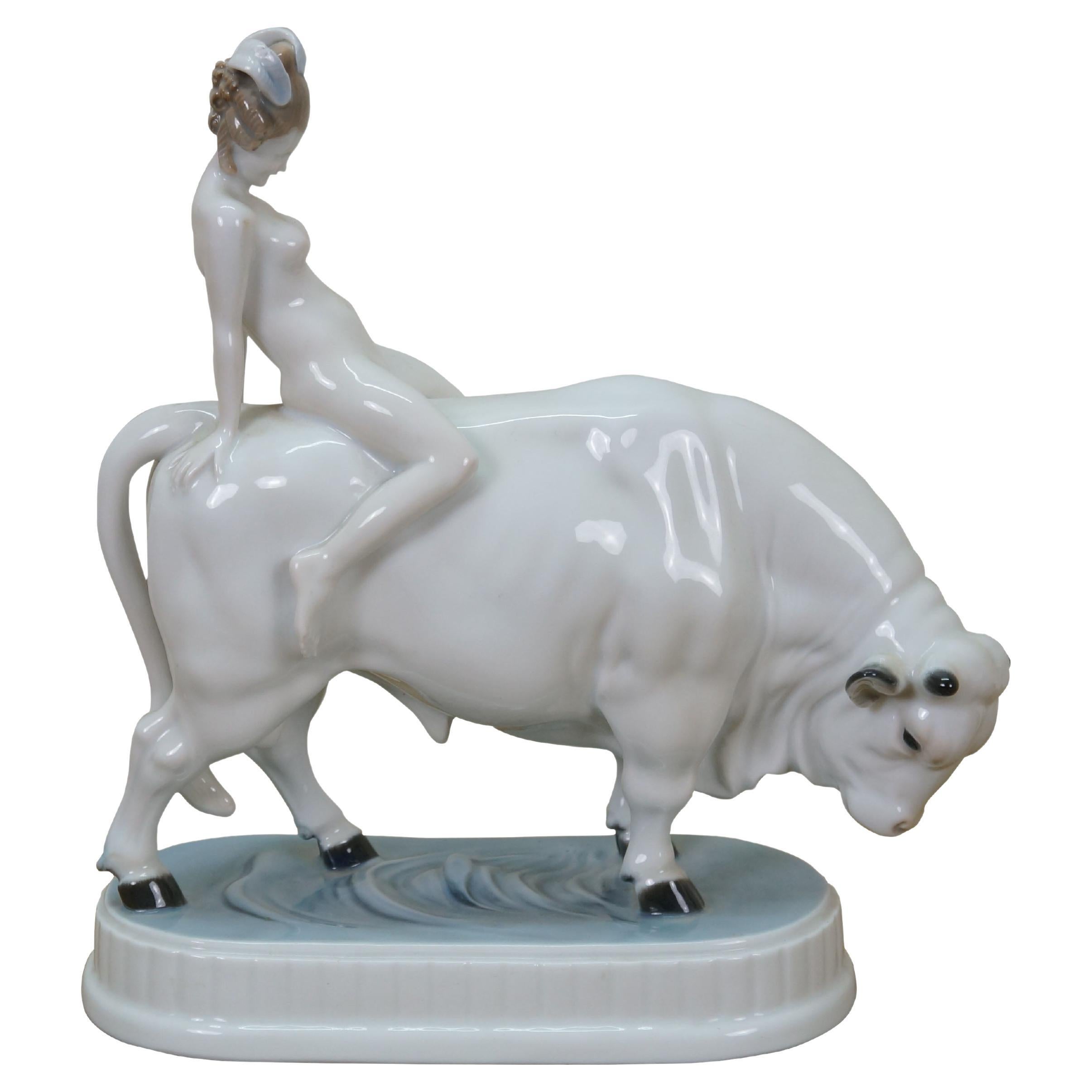 Antique 1921 Rosenthal Adolf Oppel Europa sur le taureau Figurine en porcelaine 10".