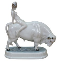 Antique 1921 Rosenthal Adolf Oppel Europa on the Bull Porcelain Figurine 10"
