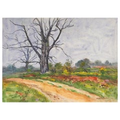 Antique 1922 New England Landscape Painting by Egbert Cadmus